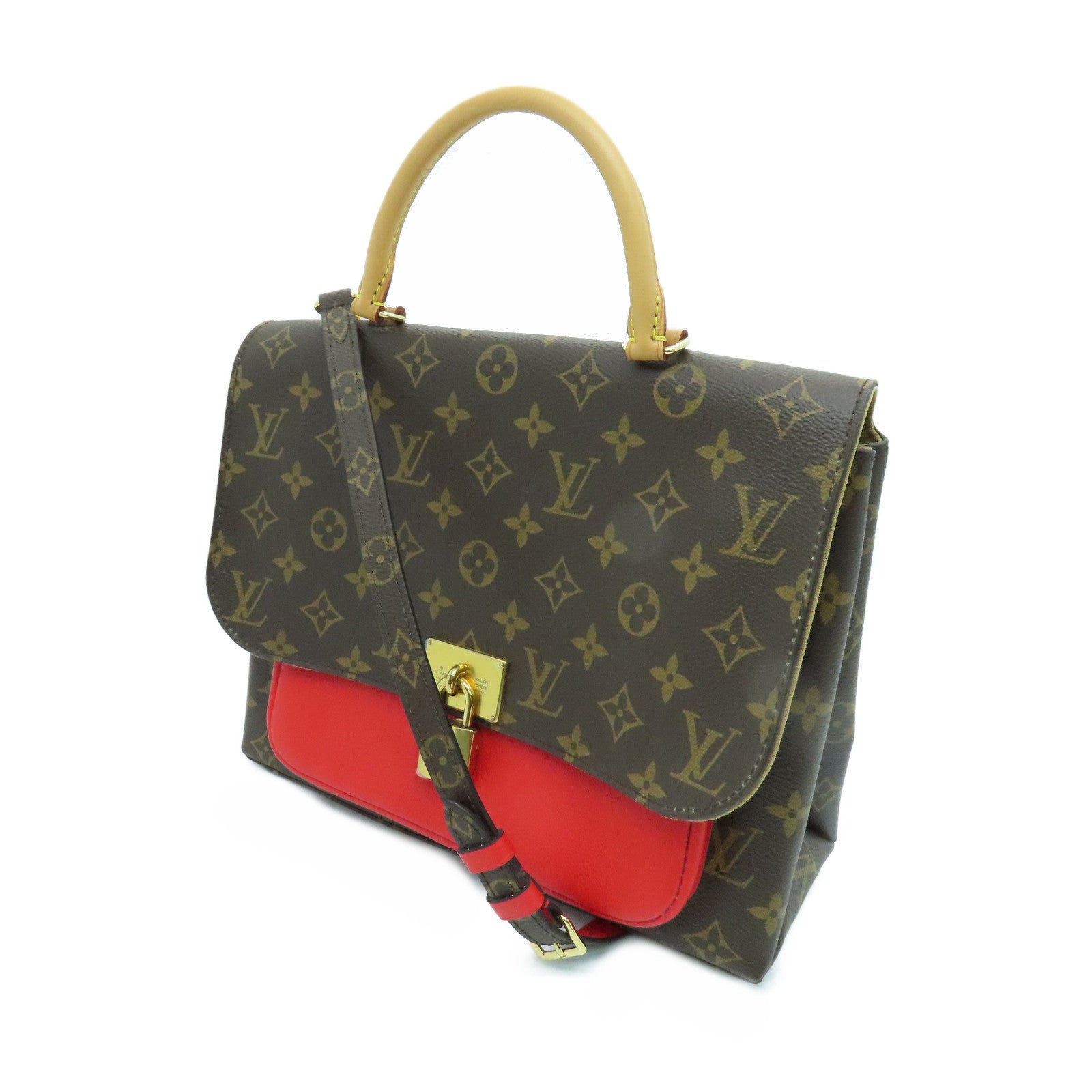 LOUIS VUITTON Monogram Marignan金扣手挽肩背两用袋啡色/红色