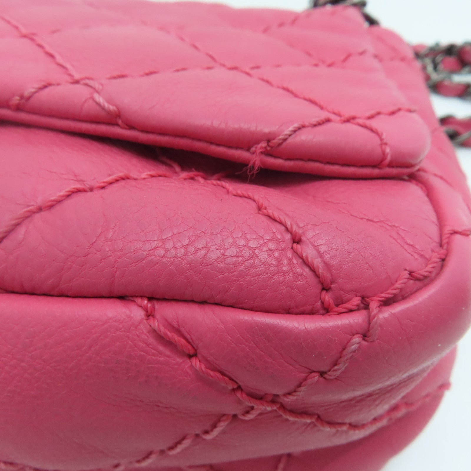 CHANEL rhombic cowhide leather Chain Shoulder silver buckle shoulder bag pink