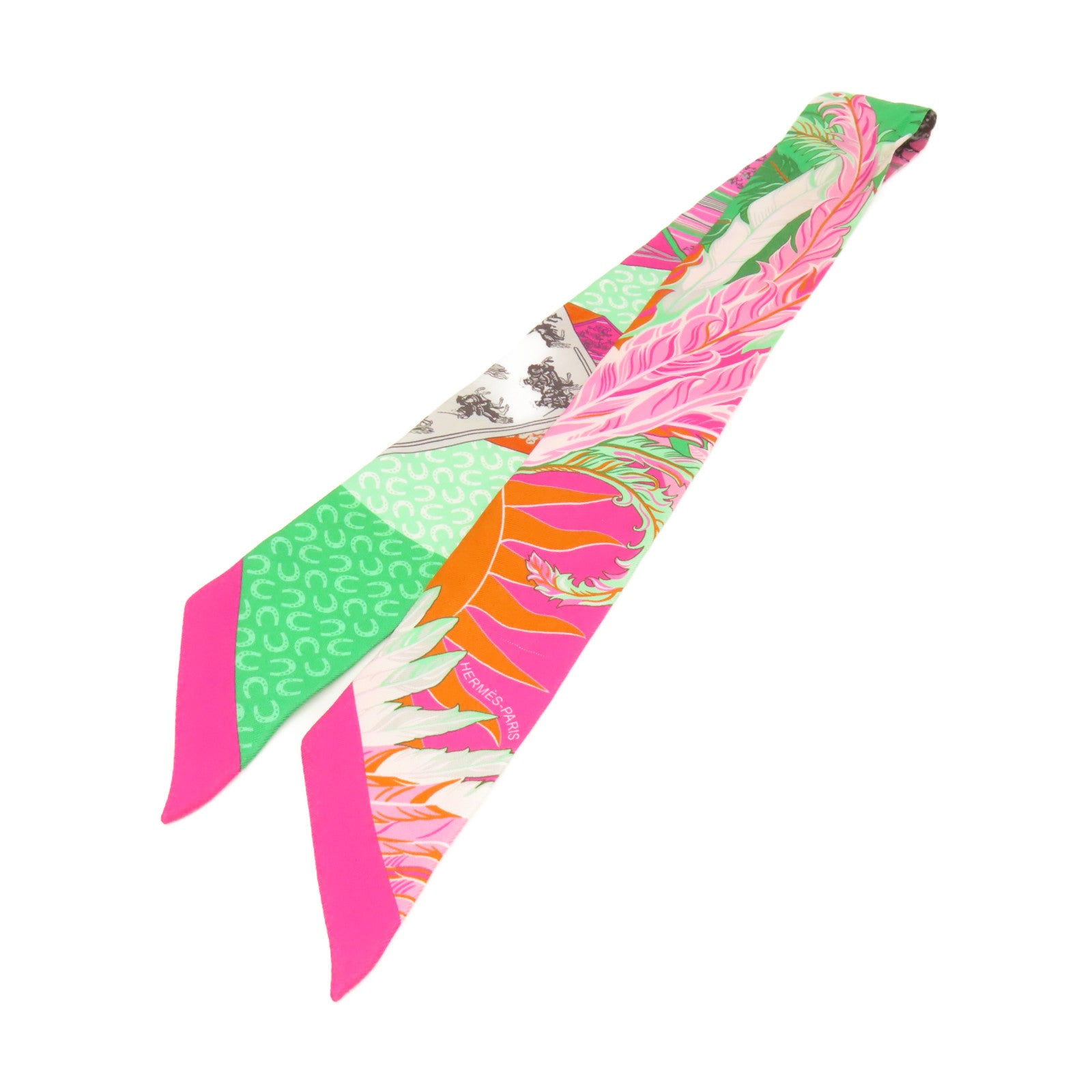 HERMES 【激減優惠】絲質Twilly Scarf絲巾粉紅色/綠色/彩色