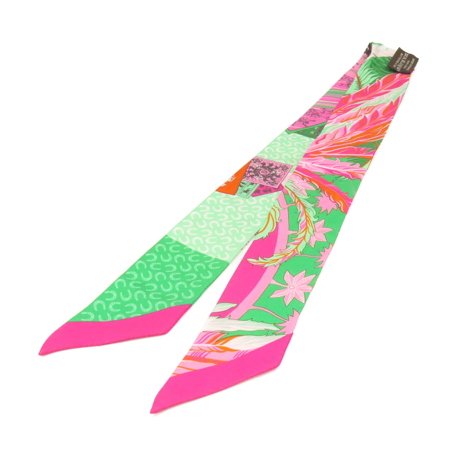 HERMES 【激減優惠】絲質Twilly Scarf絲巾粉紅色/綠色/彩色