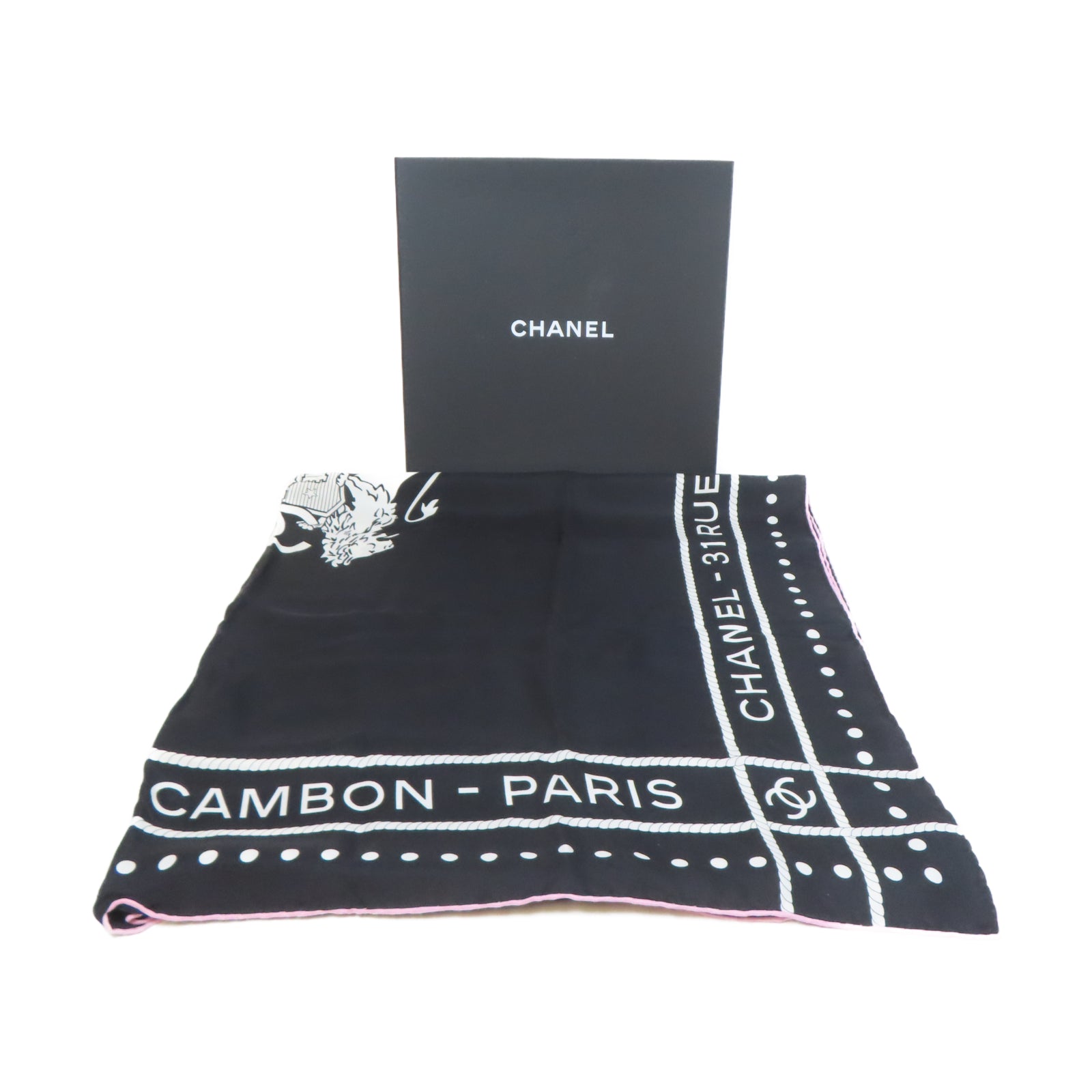 CHANEL 絲質Scarf絲巾黑色/白色