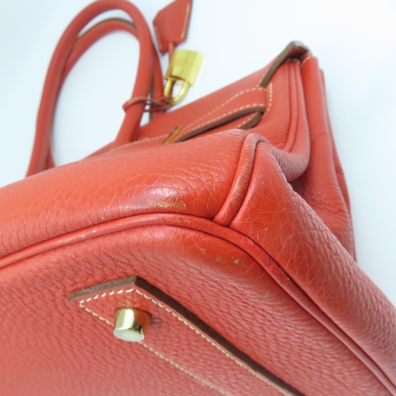 HERMES Togo皮革Shoulder Birkin金扣肩背袋鱷魚橘
