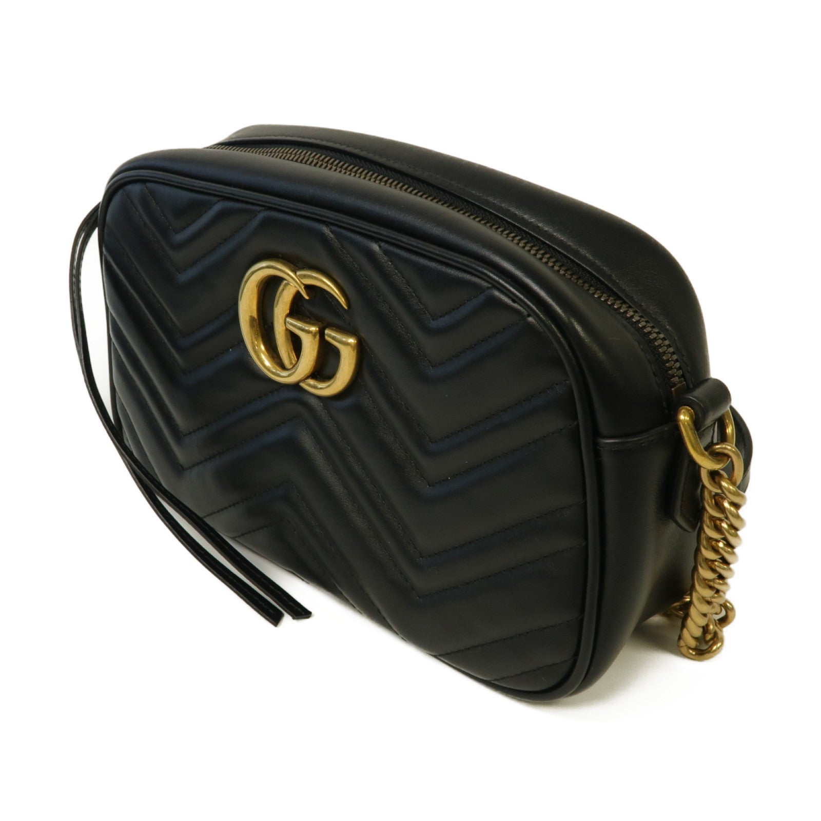 GUCCI 皮革GG Marmont金扣鏈帶肩背袋黑色