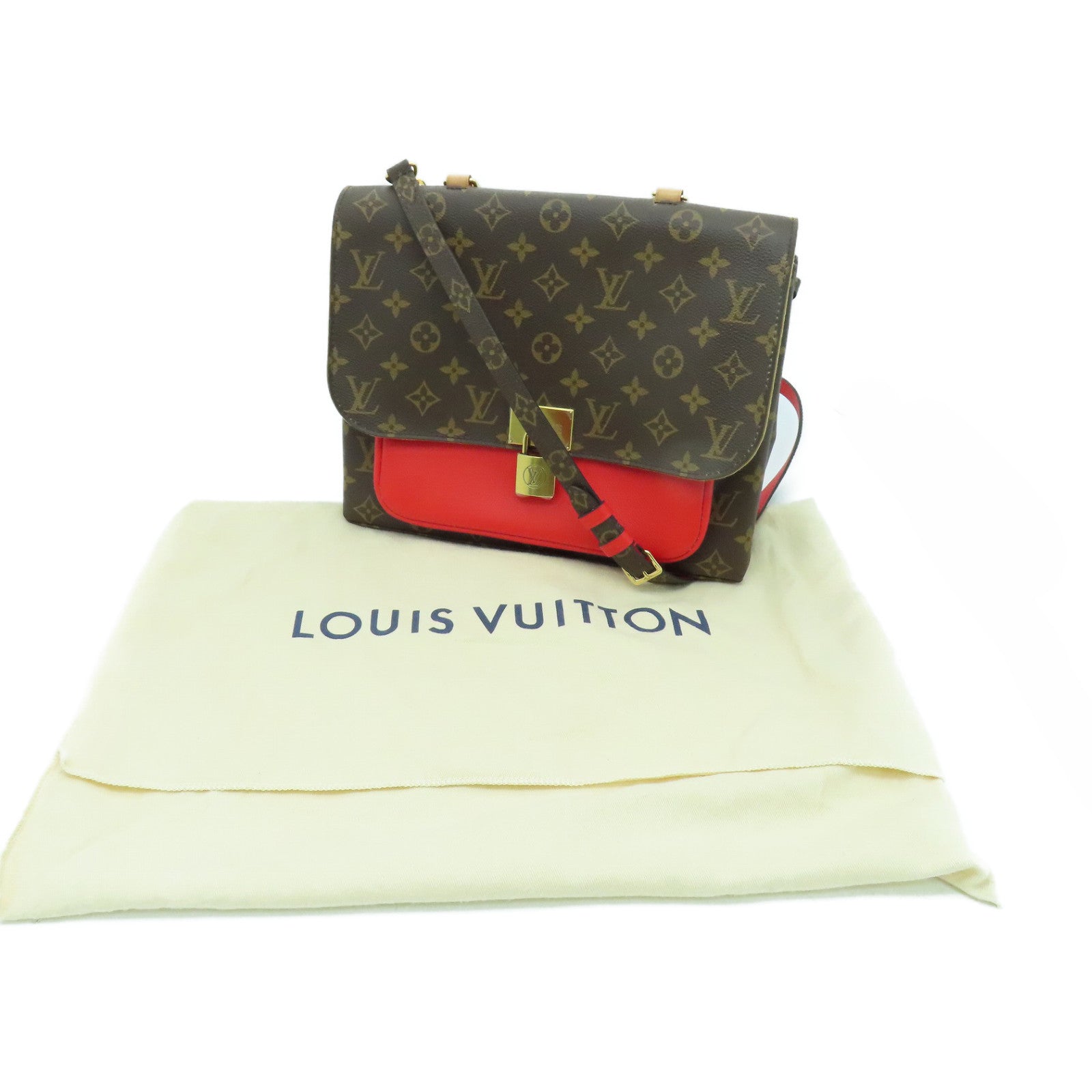 LOUIS VUITTON Monogram Marignan金扣手挽肩背两用袋啡色/红色