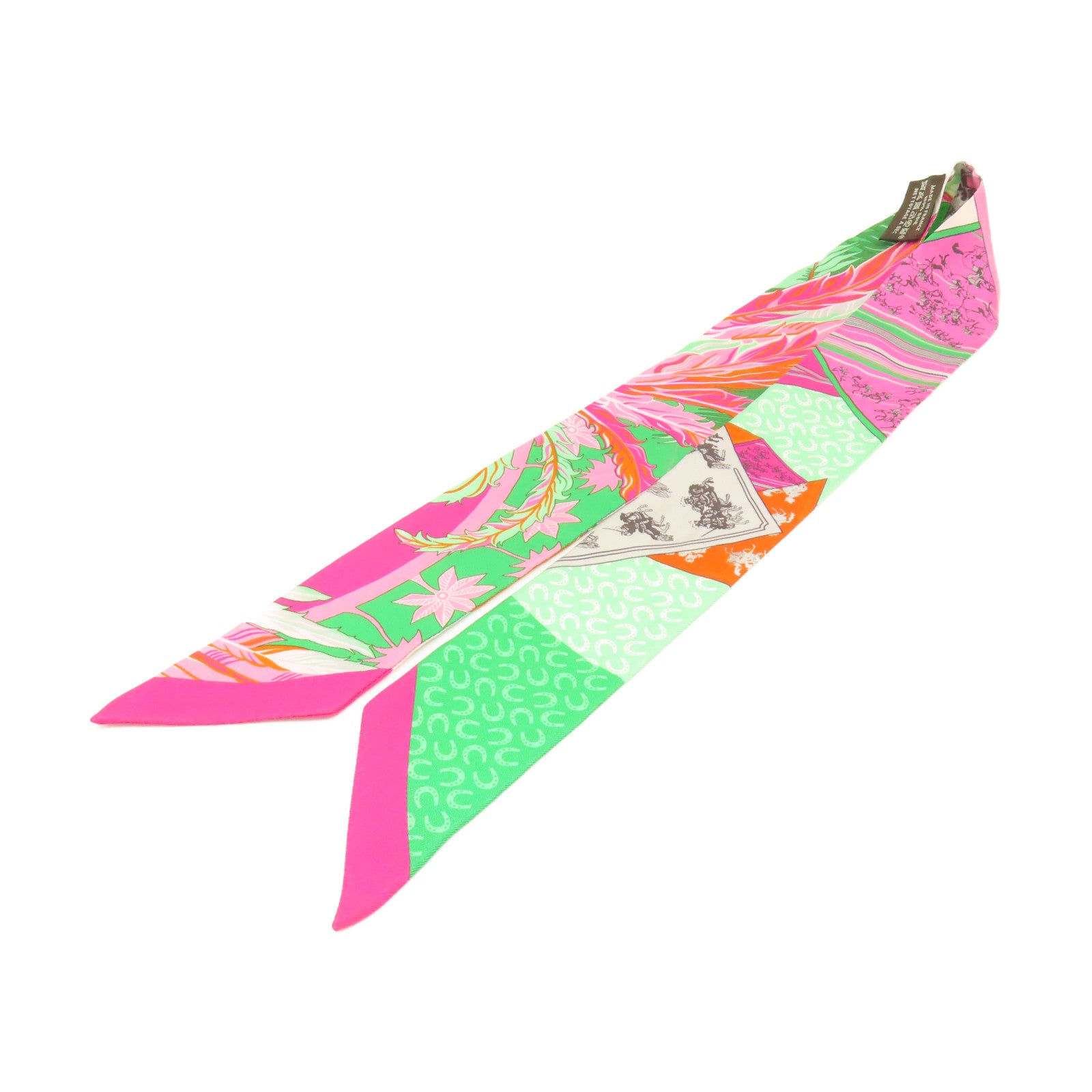 HERMES 【激減優惠】絲質Twilly Scarf絲巾粉紅色/綠色/彩色