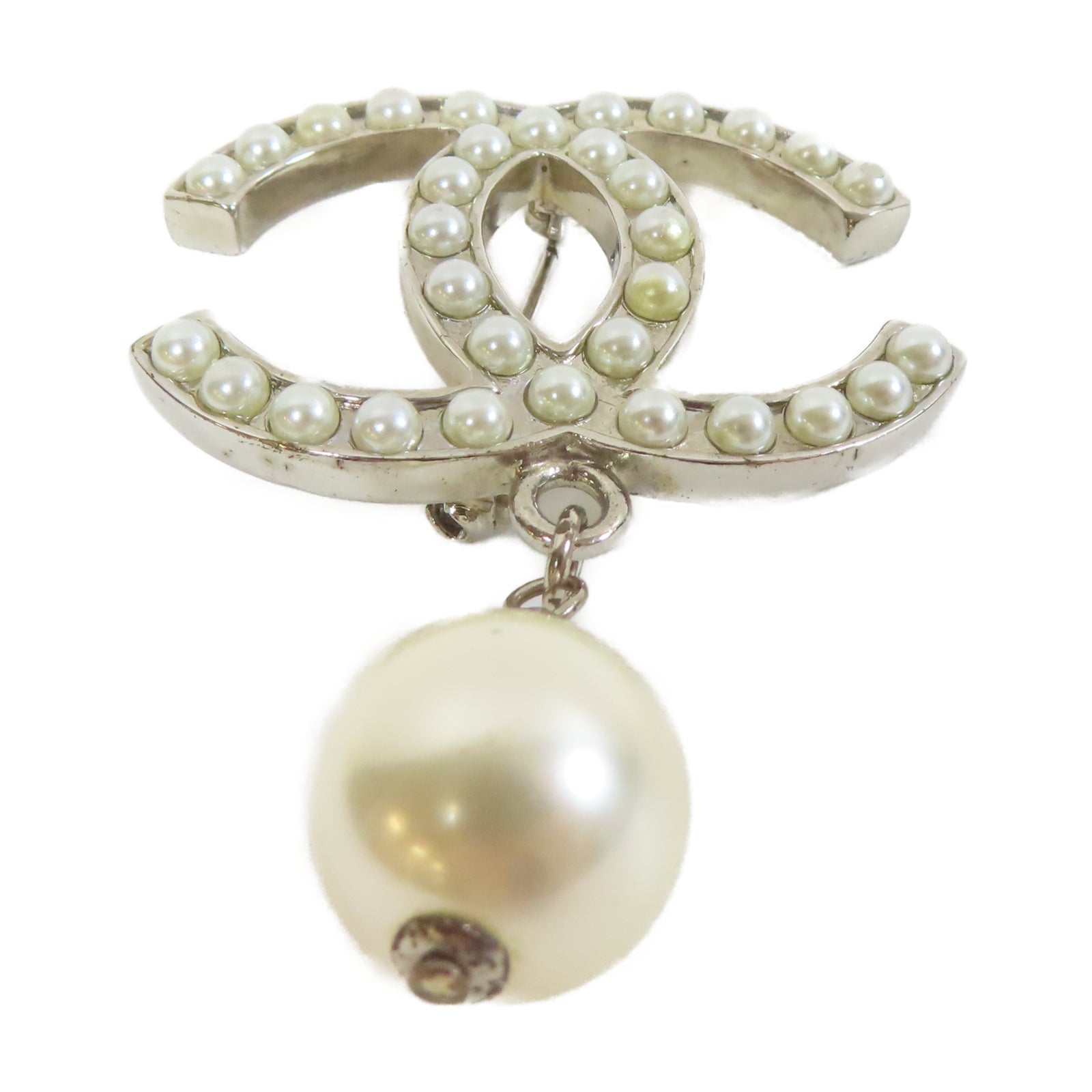 CHANEL 金屬/仿珍珠Brooch胸針銀色/白色