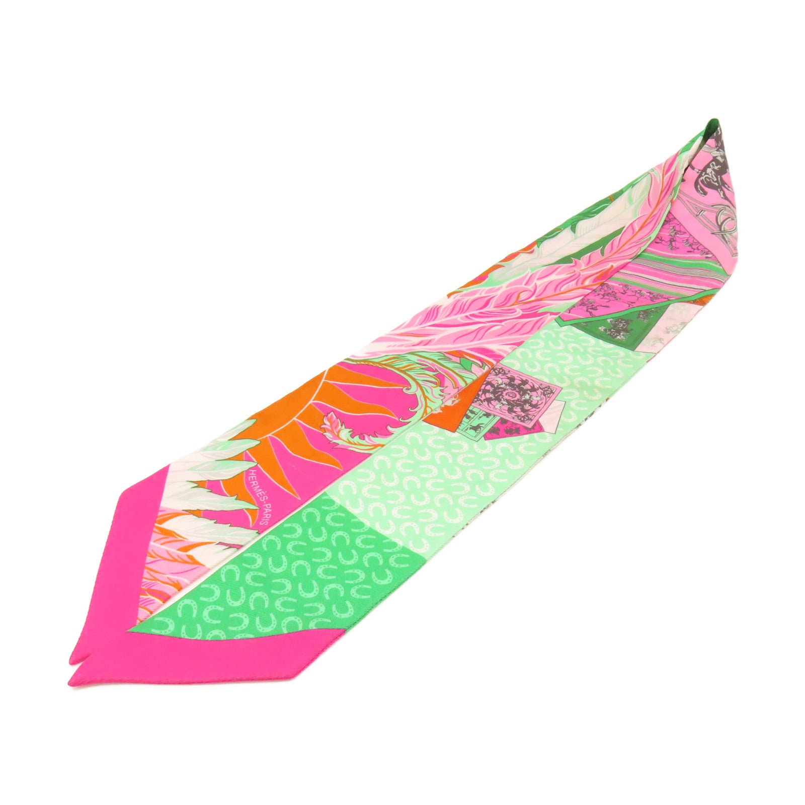 HERMES 【激減優惠】絲質Twilly Scarf絲巾粉紅色/綠色/彩色