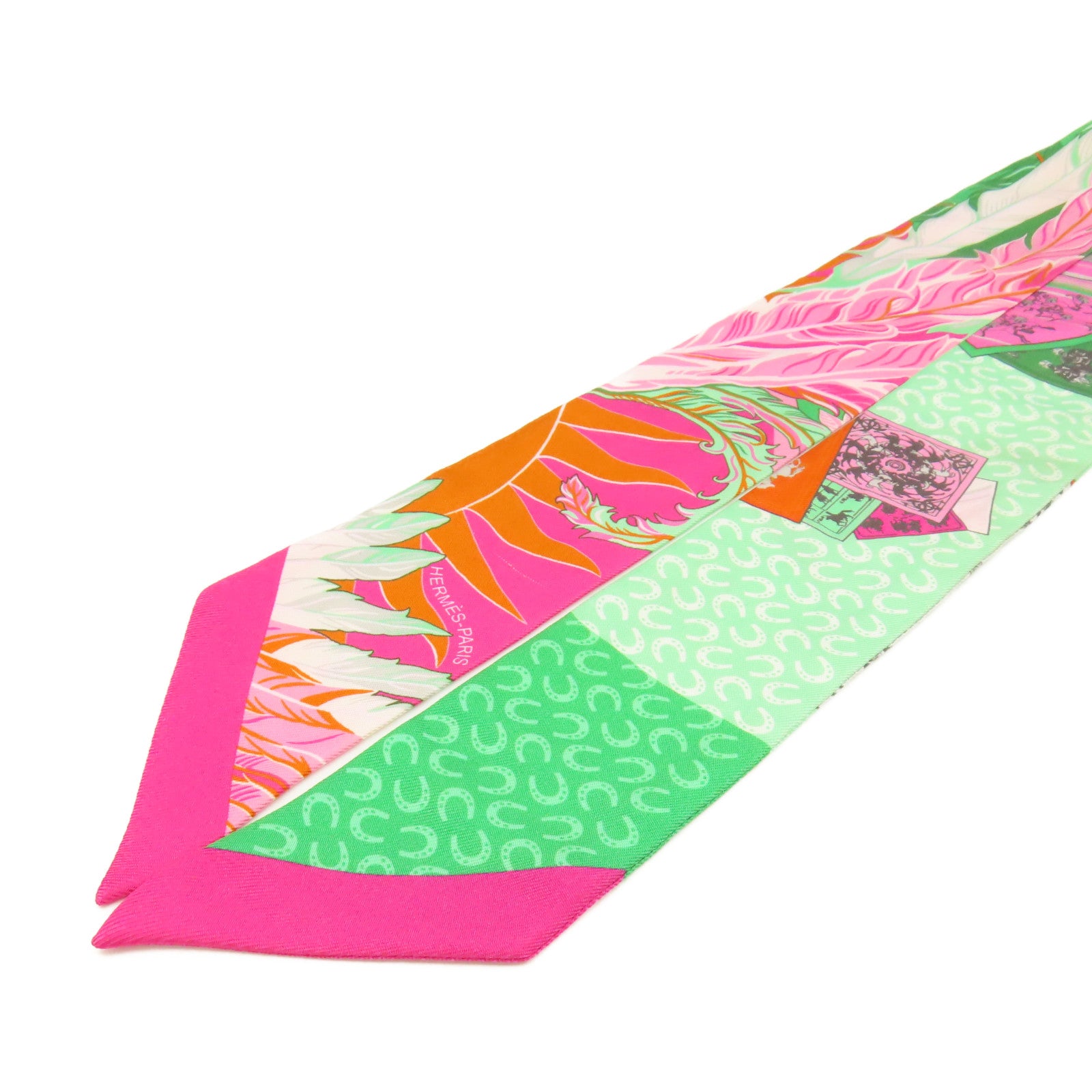 HERMES 【激減優惠】絲質Twilly Scarf絲巾粉紅色/綠色/彩色