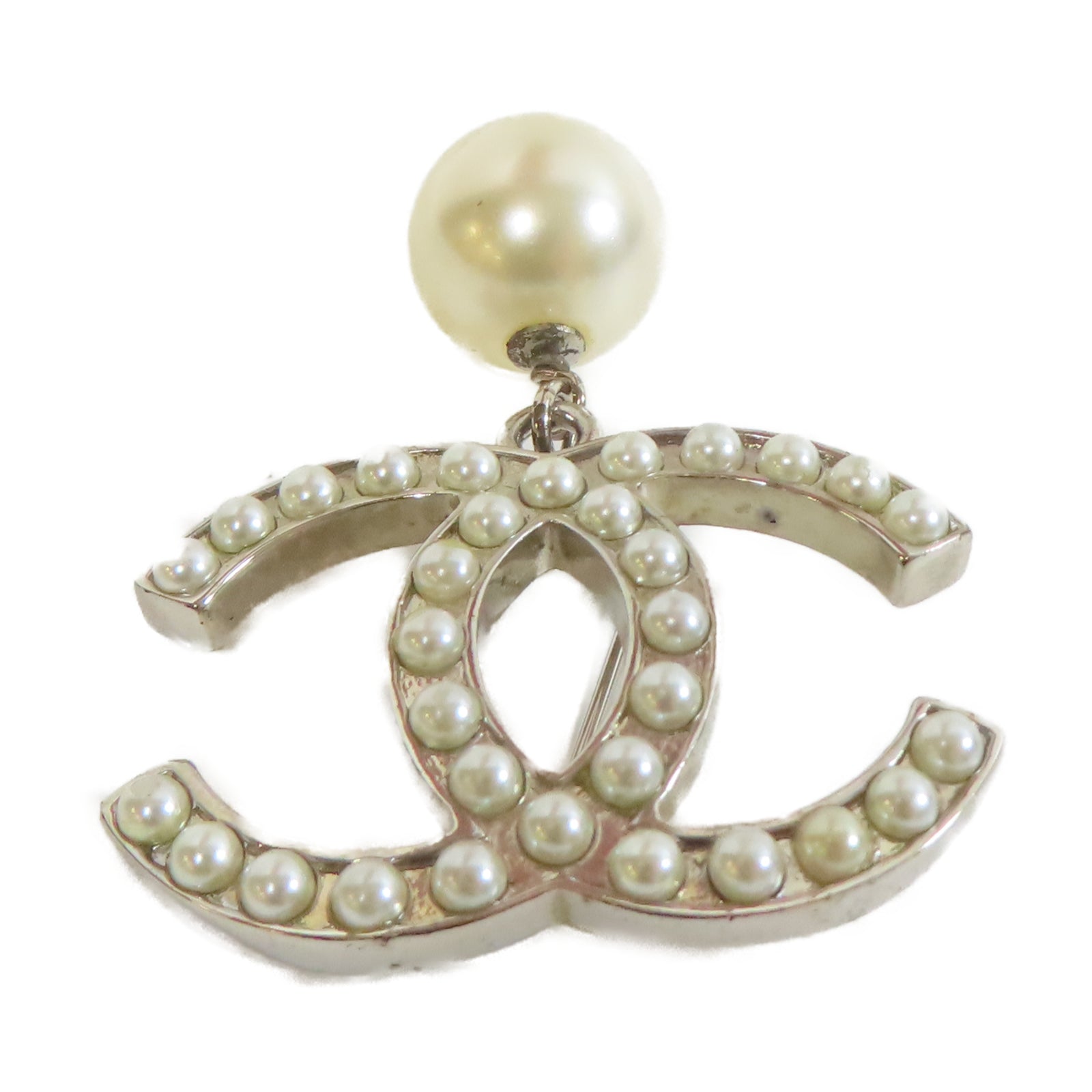 CHANEL 金屬/仿珍珠Brooch胸針銀色/白色