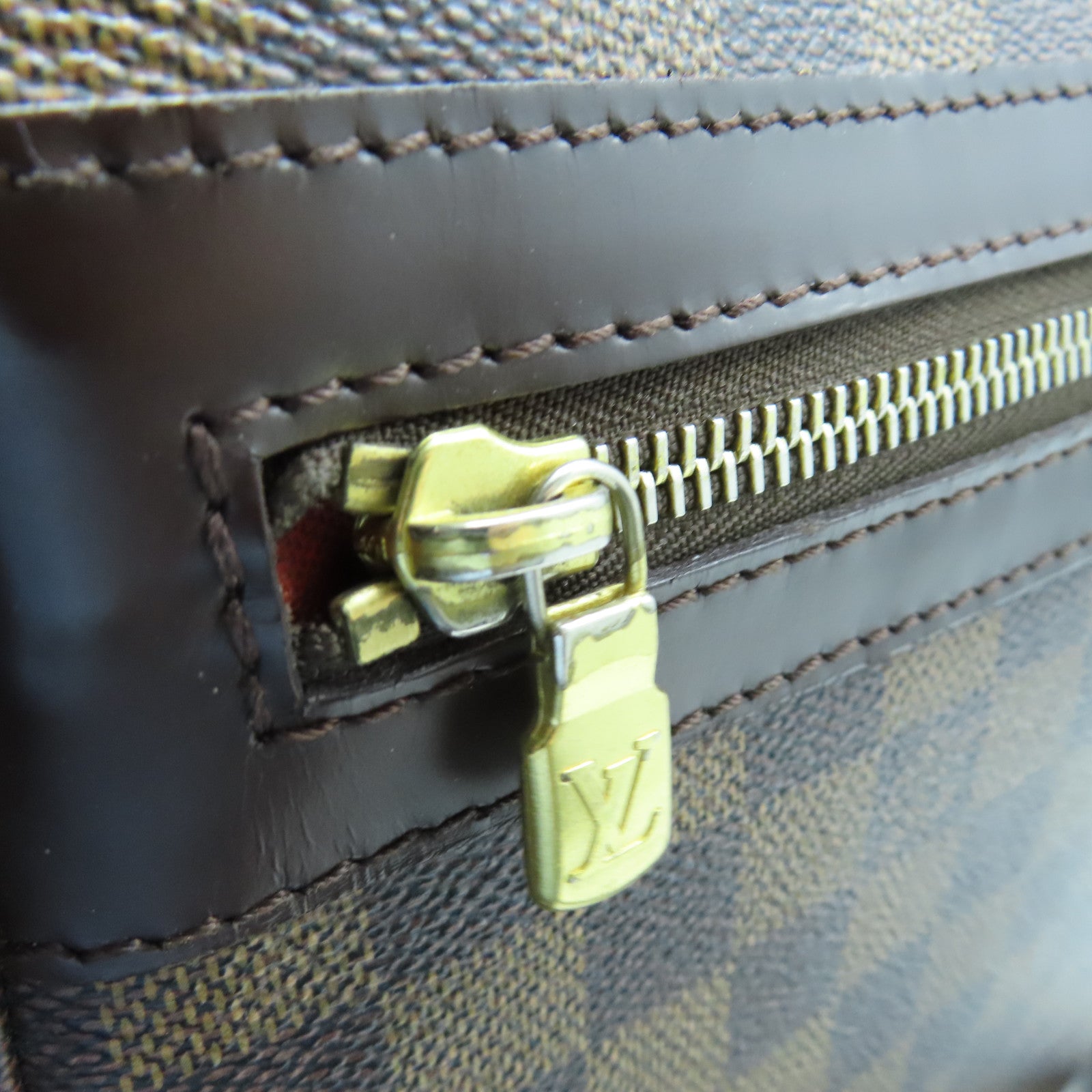 LOUIS VUITTON Damier Bastille Gold Buckle Shoulder Bag Brown