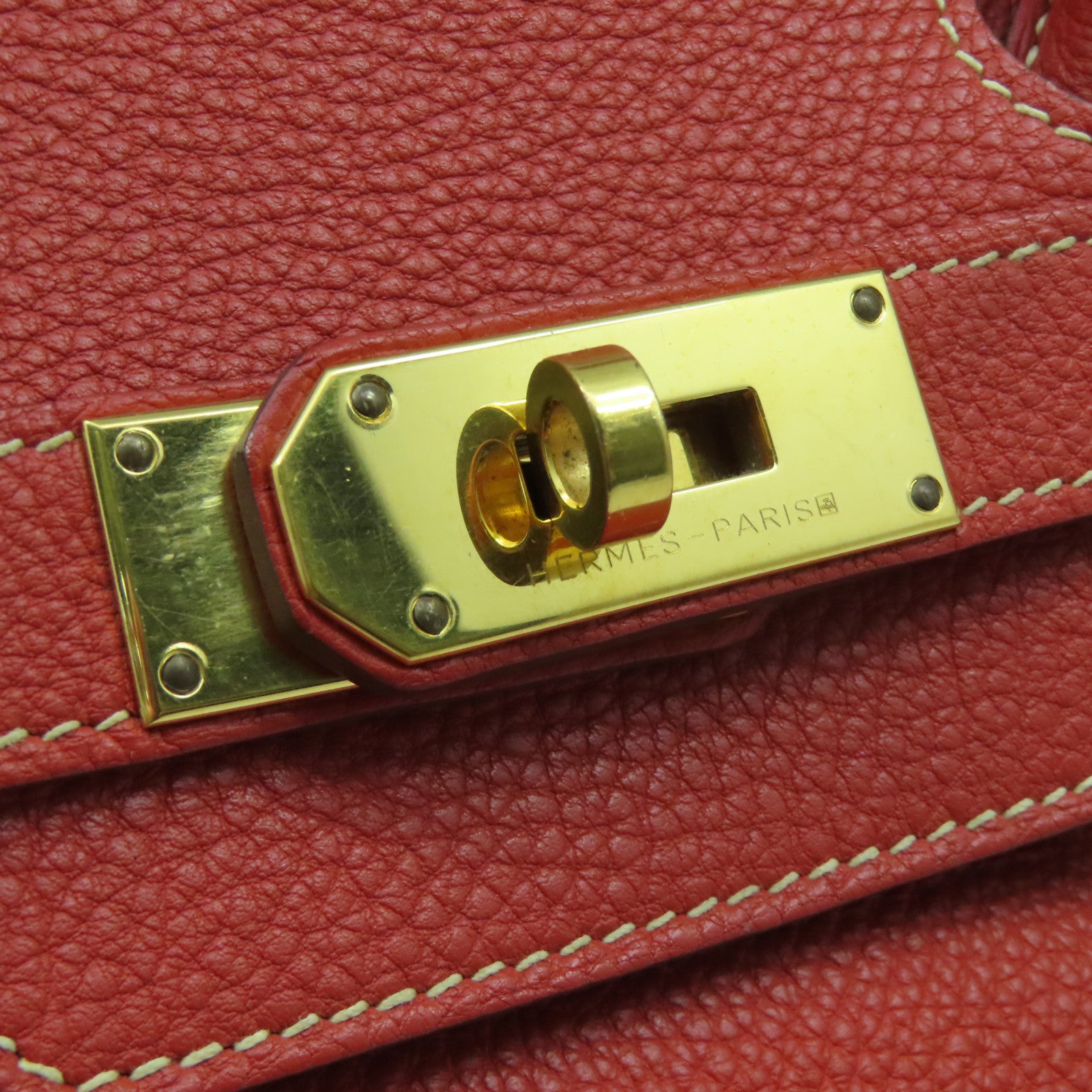 HERMES Togo皮革Shoulder Birkin金扣肩背袋鱷魚橘
