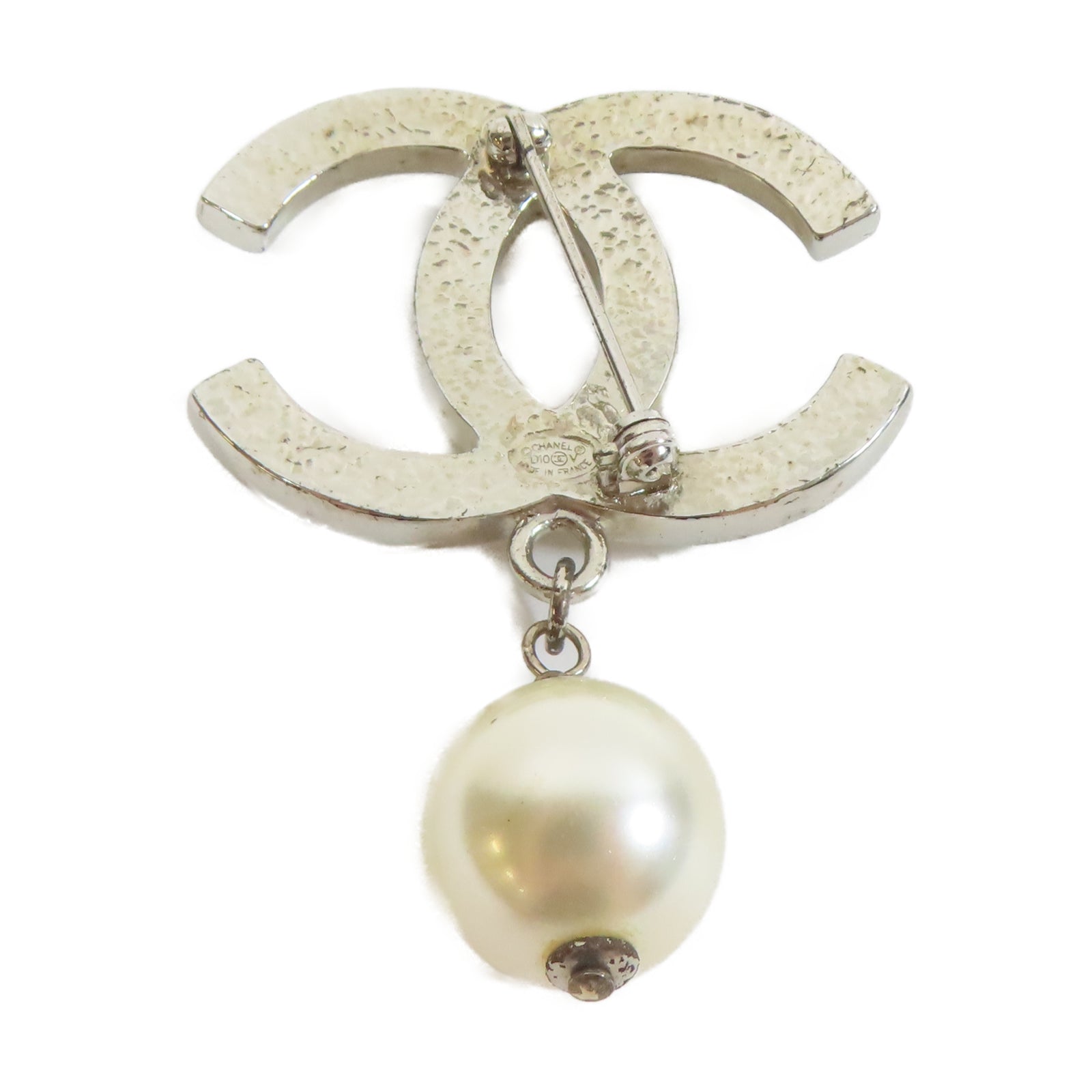 CHANEL 金屬/仿珍珠Brooch胸針銀色/白色