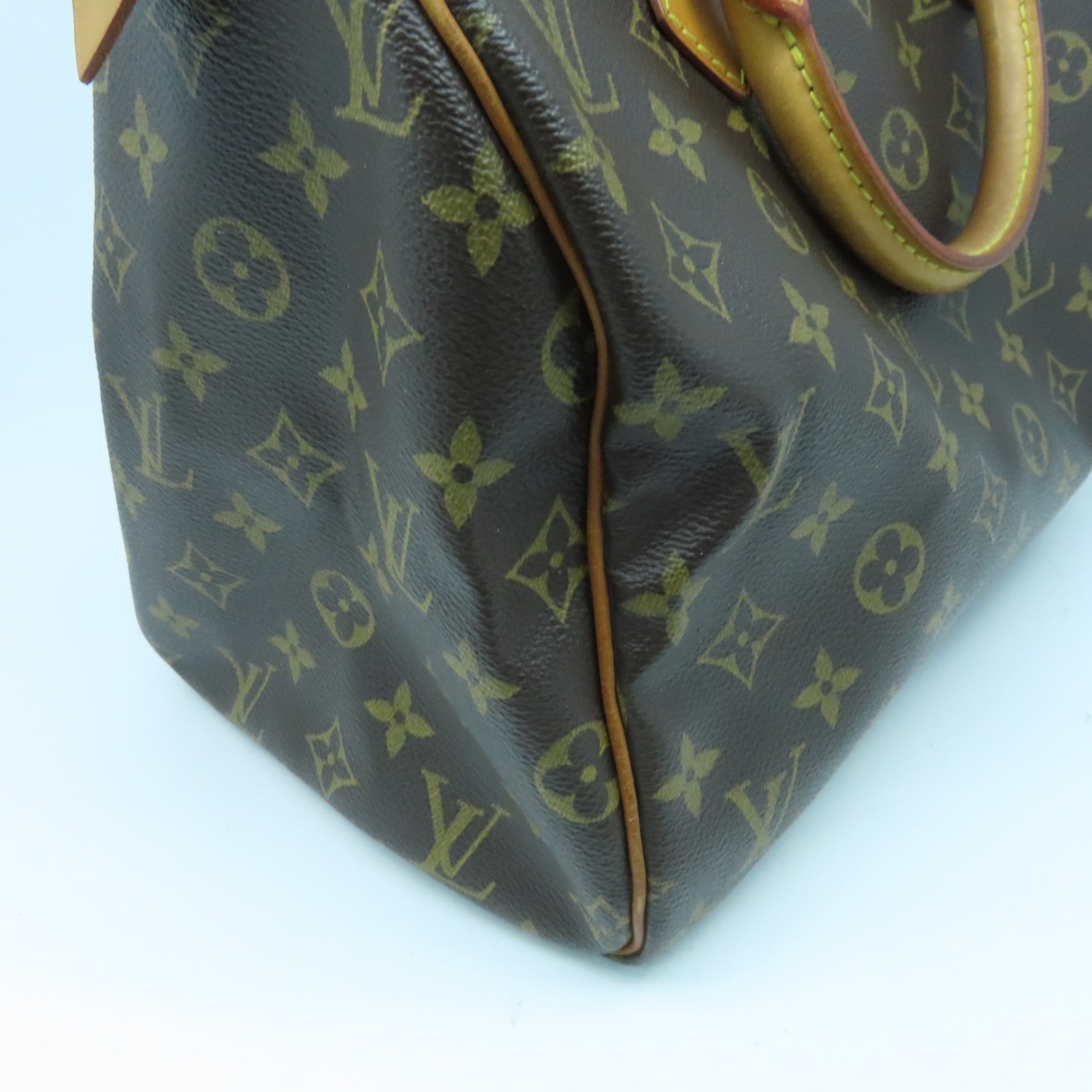 LOUIS VUITTON Monogram Speedy 30 Gold Buckle Bag Brown