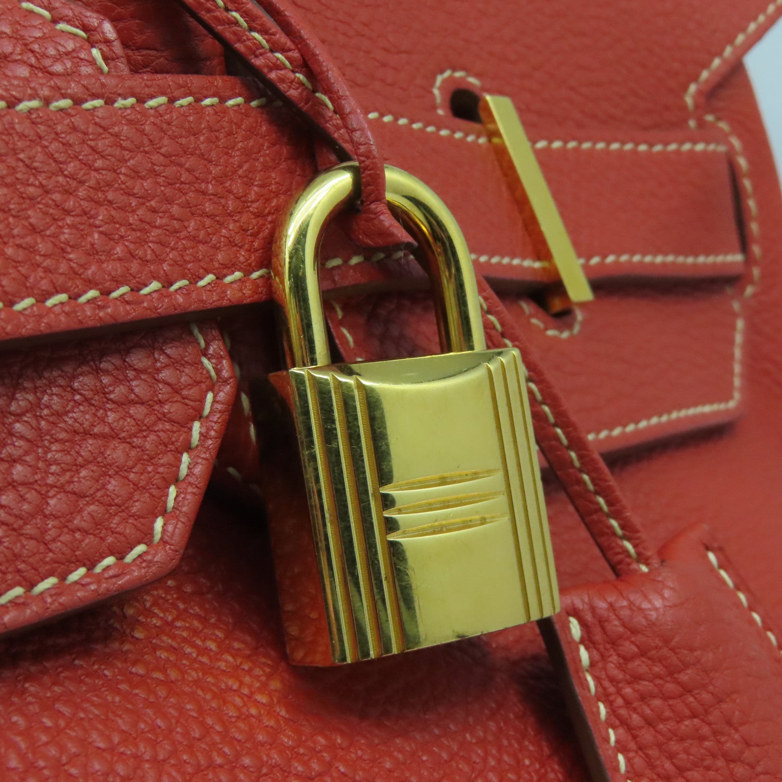 HERMES Togo皮革Shoulder Birkin金扣肩背袋鱷魚橘