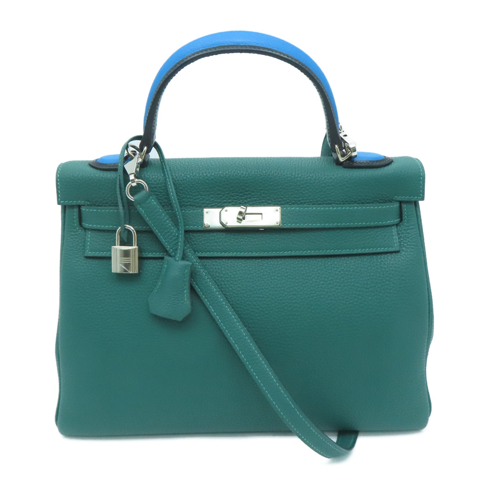 HERMES [Sharp discount] Togo leather Galop Kelly 32 silver buckle shoulder bag Malachite/Zanzibar
