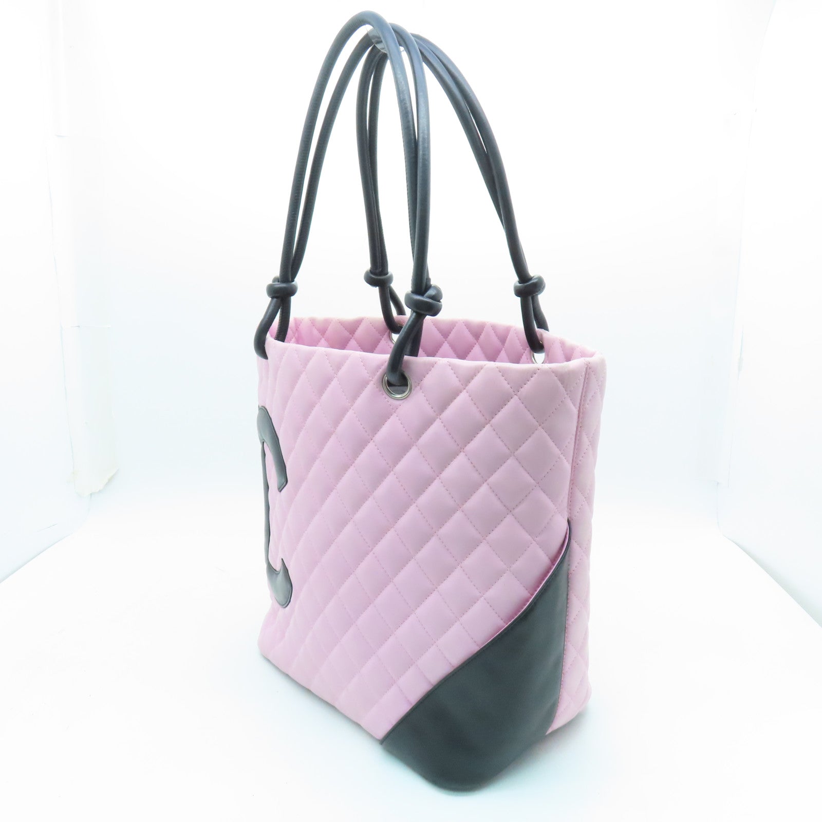 CHANEL Lingge cowhide leather Cambon Tote Bag silver buckle handle bag pink