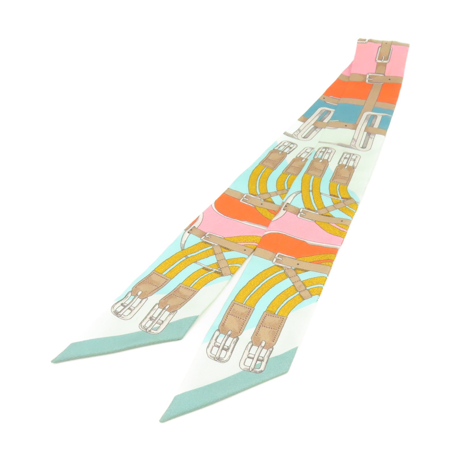 HERMES 【激減優惠】絲質Twilly Scarf絲巾湖水綠色/啡色/彩色