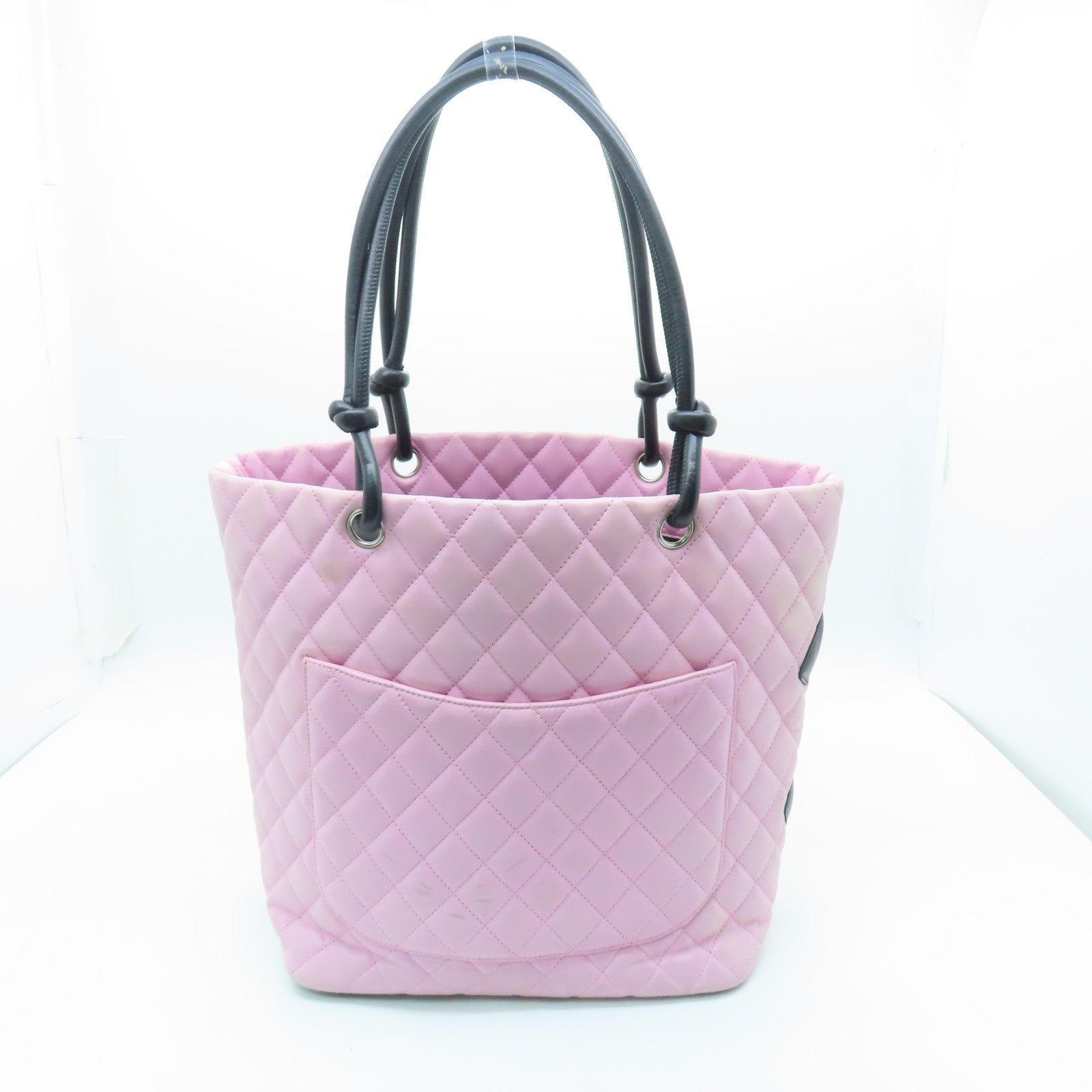 CHANEL Lingge cowhide leather Cambon Tote Bag silver buckle handle bag pink