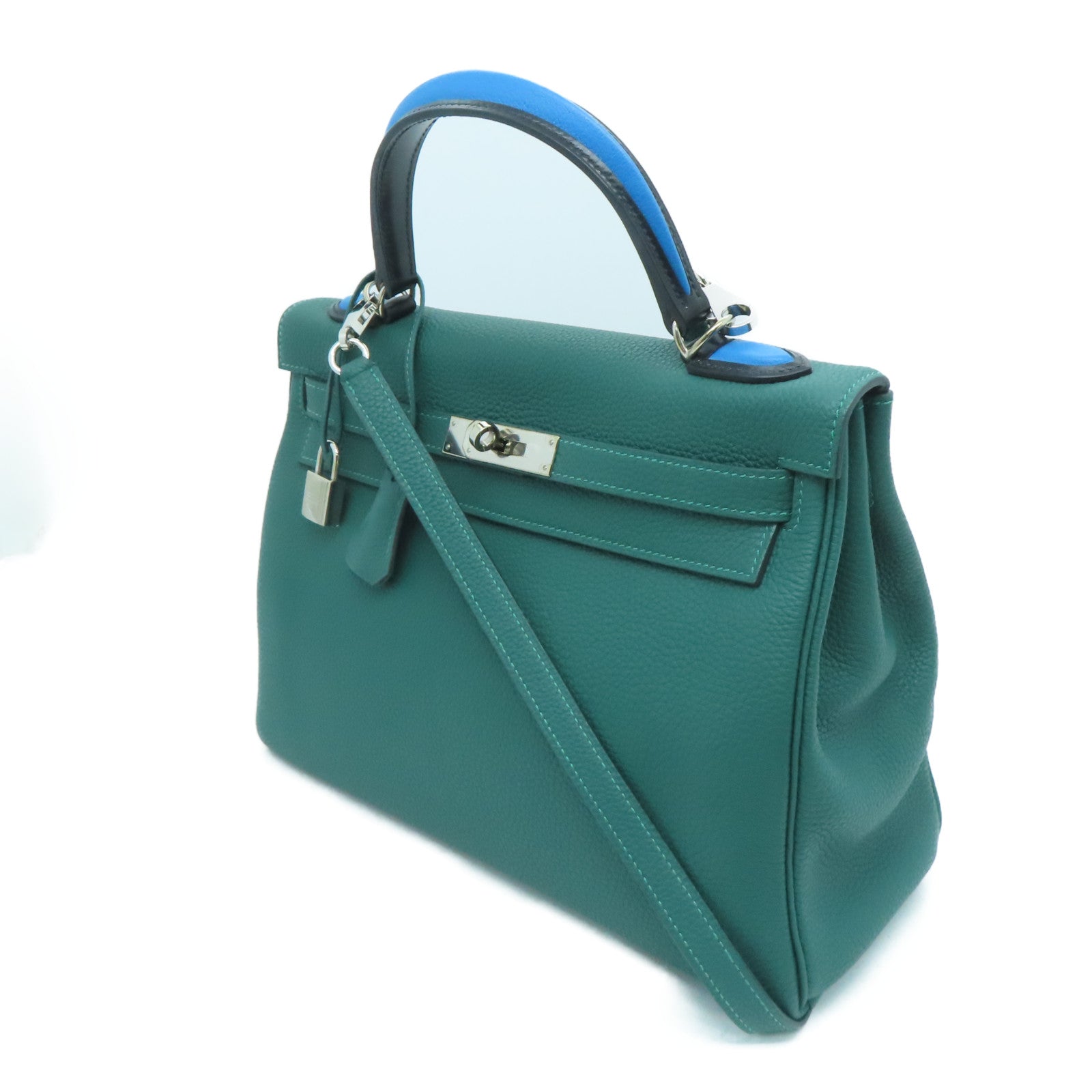 HERMES [Sharp discount] Togo leather Galop Kelly 32 silver buckle shoulder bag Malachite/Zanzibar