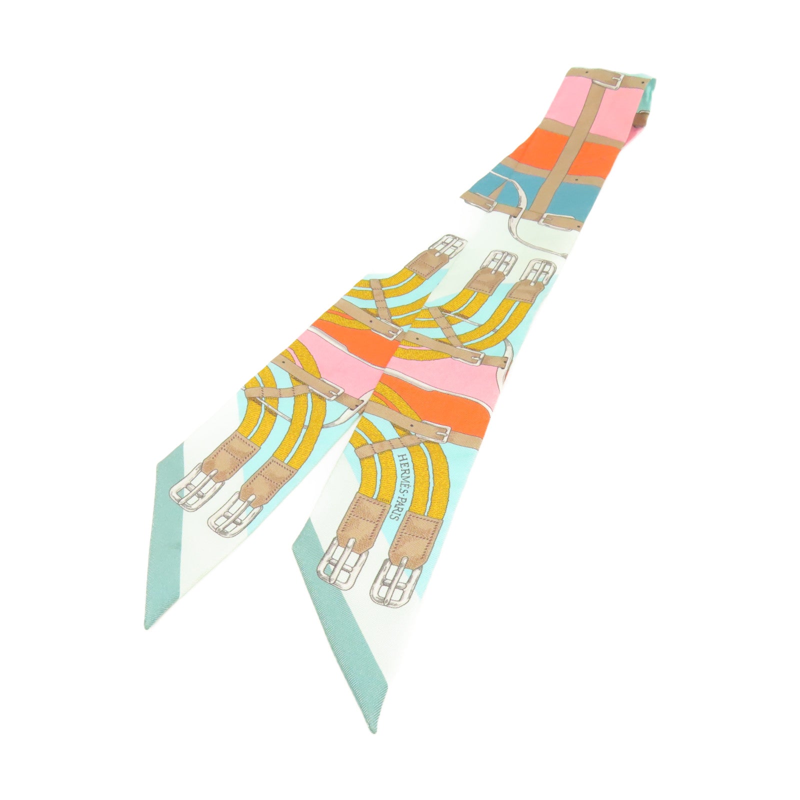 HERMES 【激減優惠】絲質Twilly Scarf絲巾湖水綠色/啡色/彩色