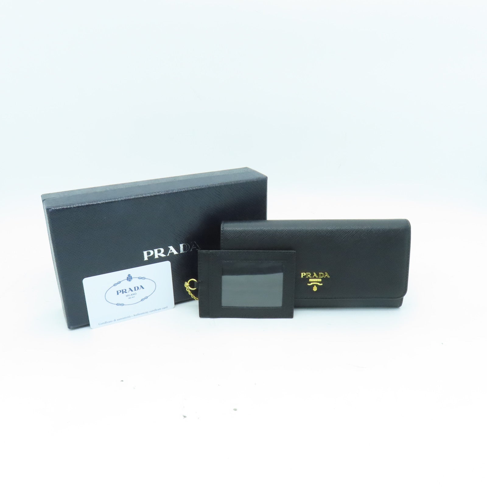 PRADA Saffiano皮革Long Wallet金扣長錢包黑色
