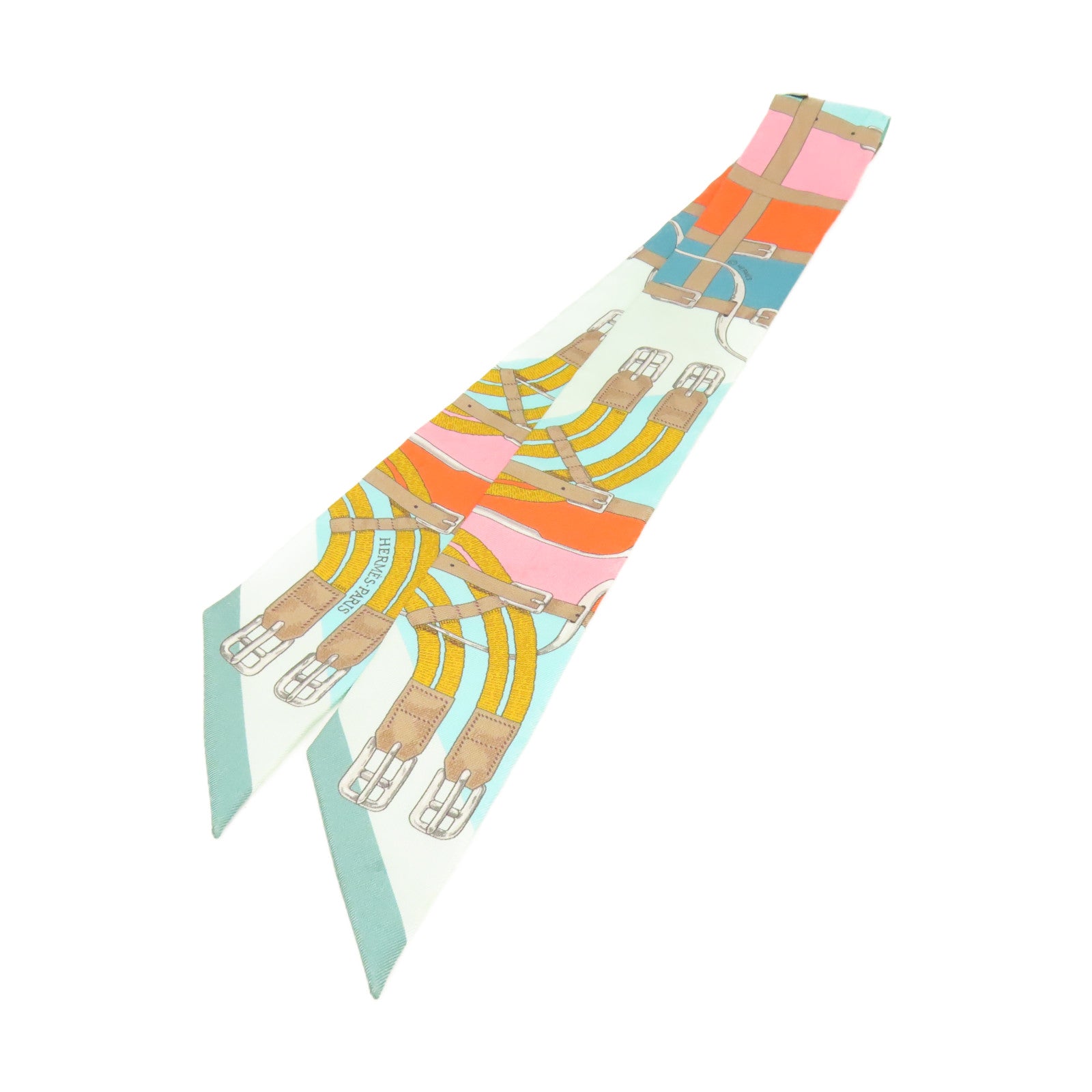 HERMES 【激減優惠】絲質Twilly Scarf絲巾湖水綠色/啡色/彩色