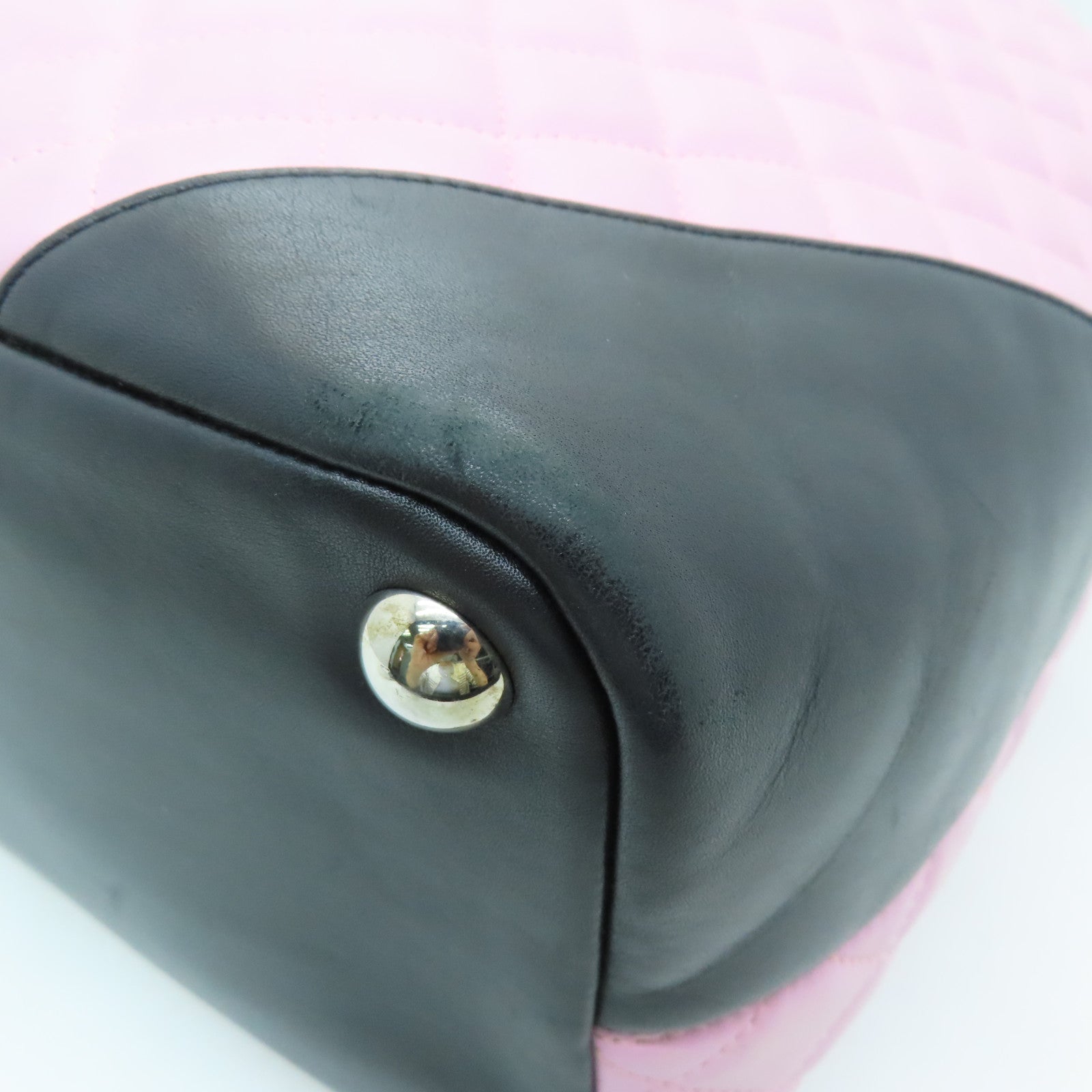 CHANEL Lingge cowhide leather Cambon Tote Bag silver buckle handle bag pink