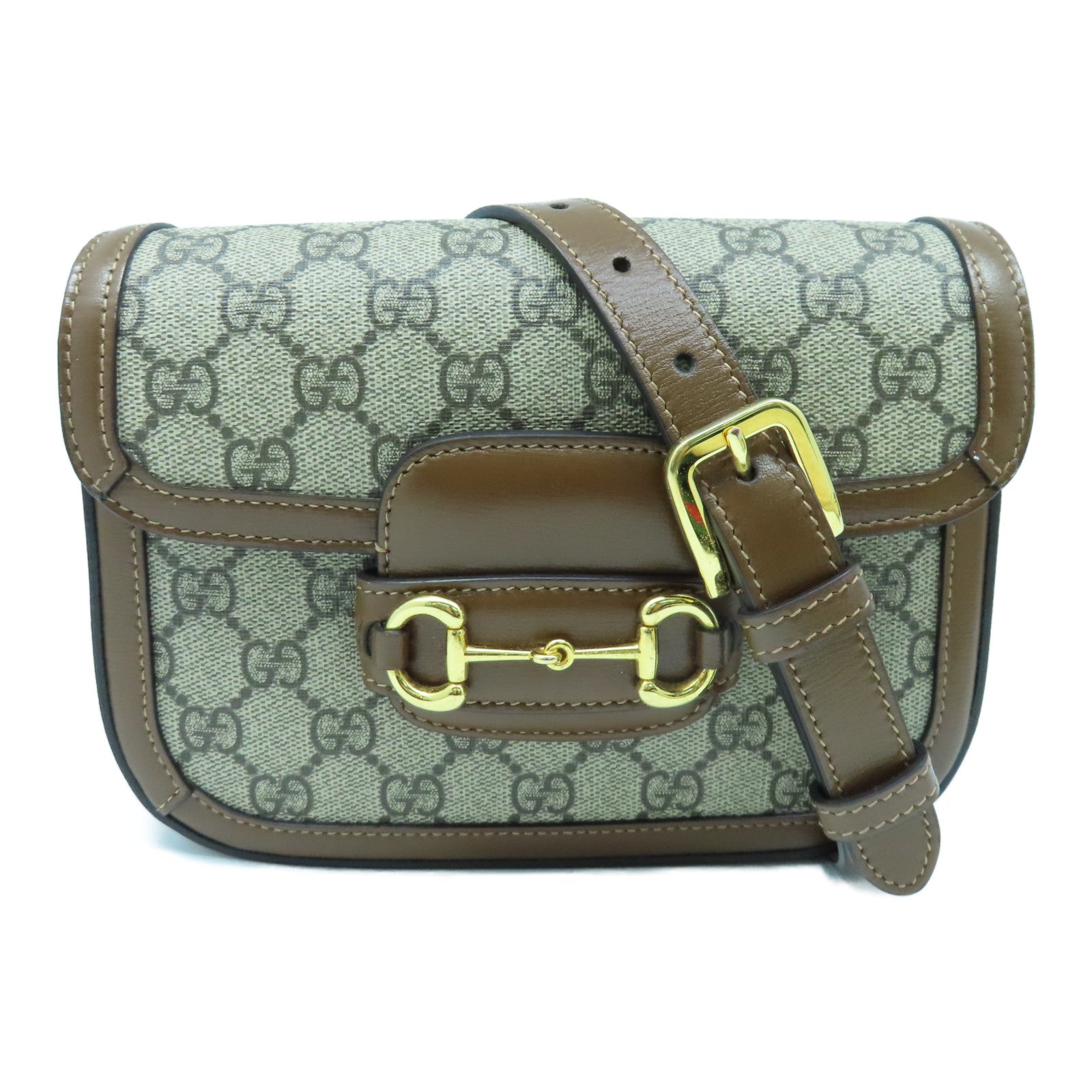GUCCI 塗層皮革1955 Horsebit Mini金扣肩背袋啡色