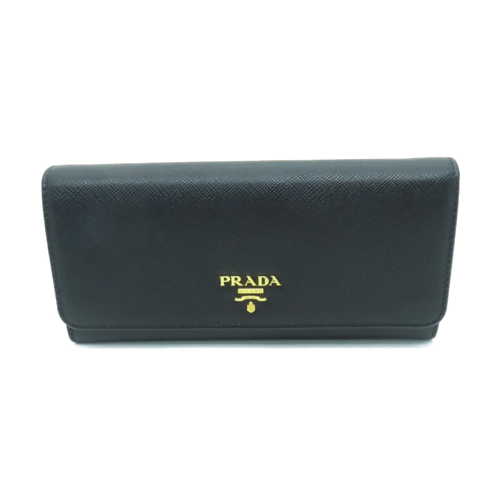 PRADA Saffiano皮革Long Wallet金扣長錢包黑色