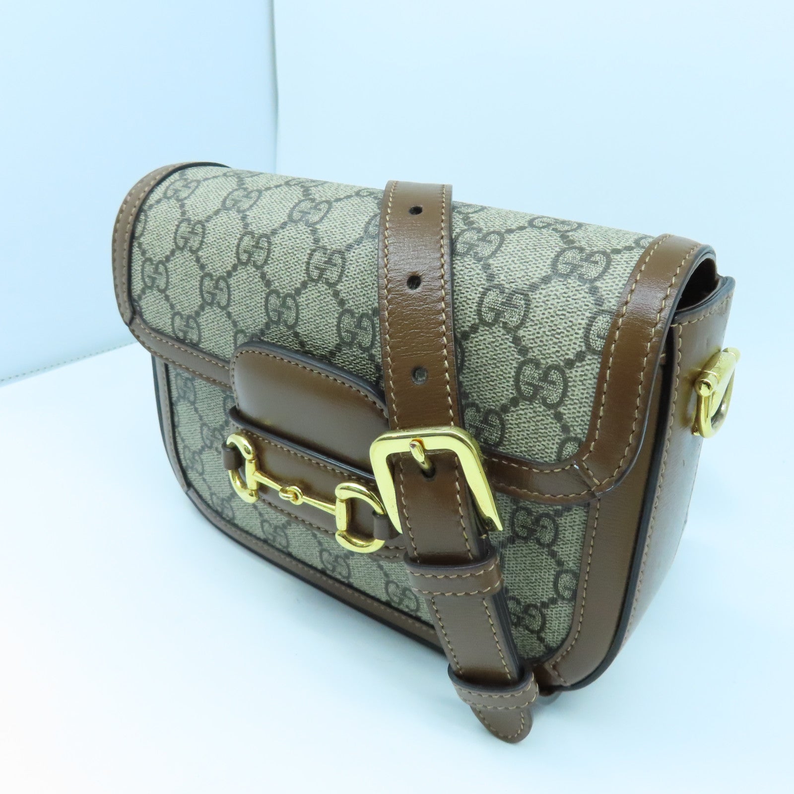 GUCCI 塗層皮革1955 Horsebit Mini金扣肩背袋啡色