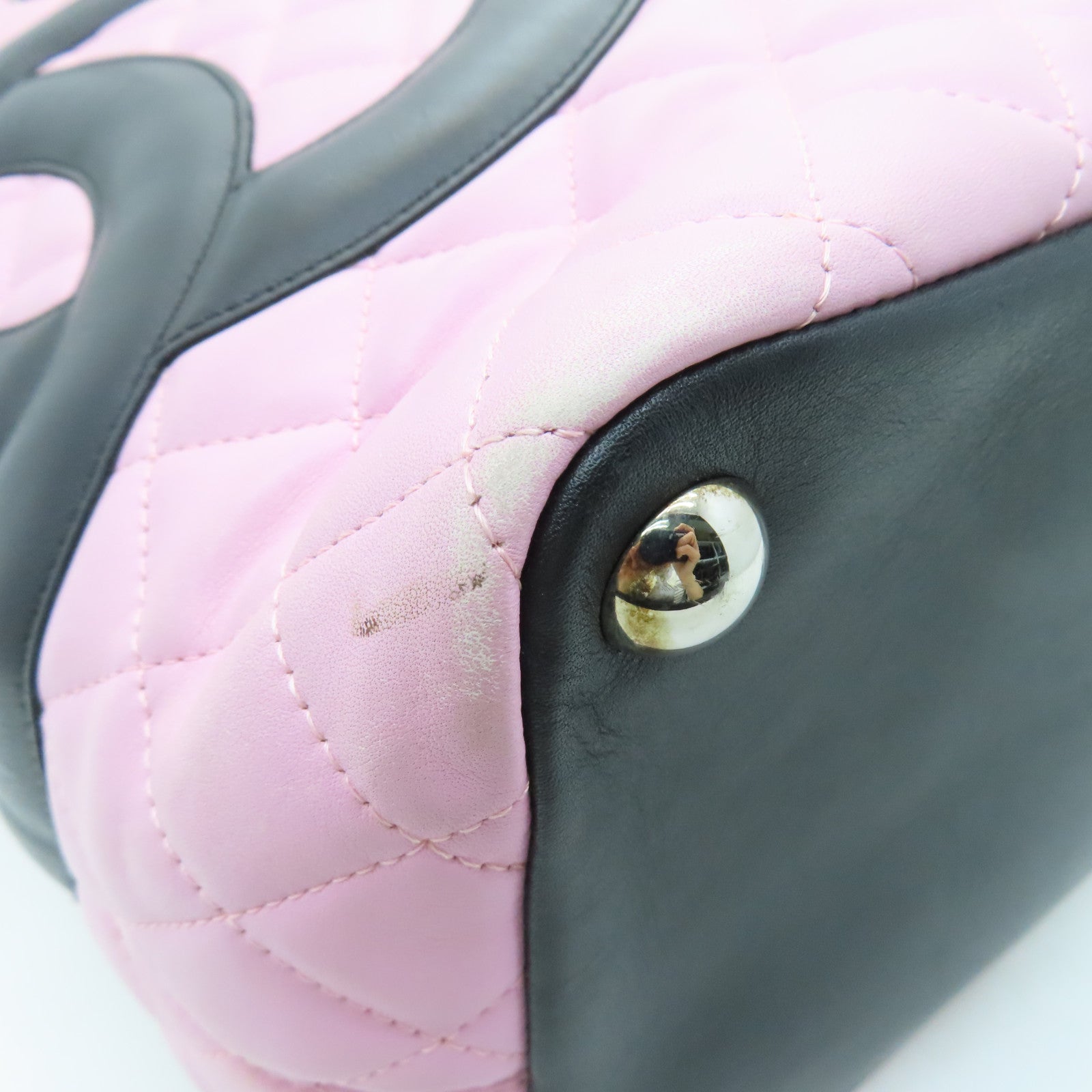 CHANEL Lingge cowhide leather Cambon Tote Bag silver buckle handle bag pink