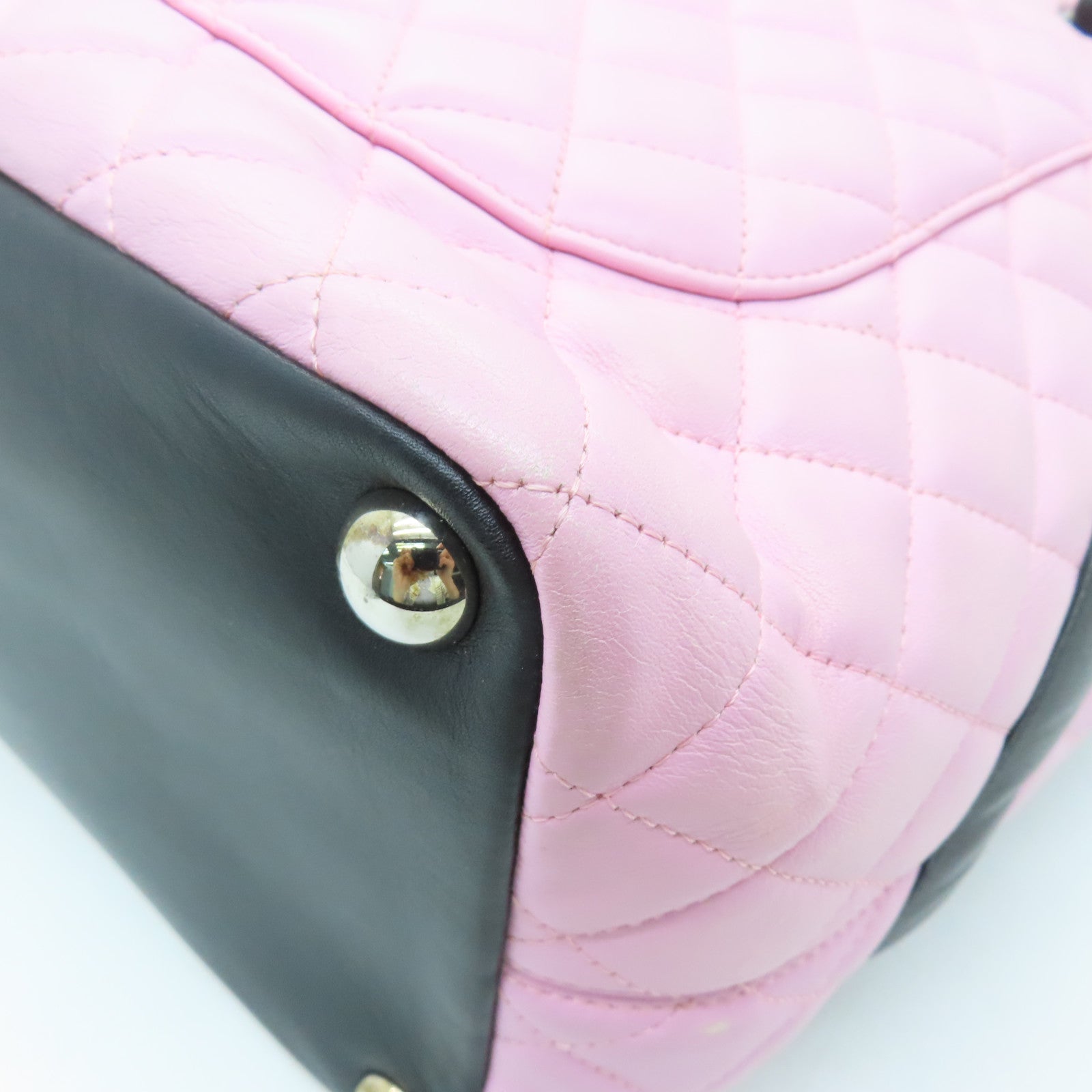 CHANEL Lingge cowhide leather Cambon Tote Bag silver buckle handle bag pink