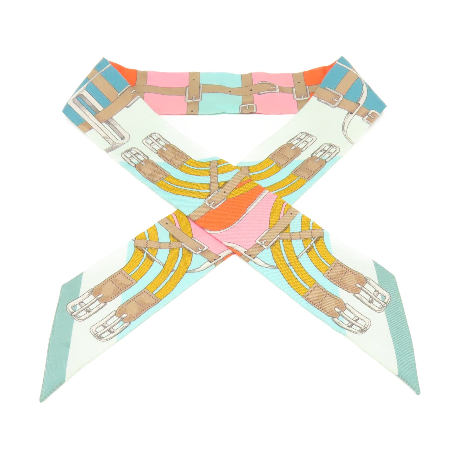 HERMES 【激減優惠】絲質Twilly Scarf絲巾湖水綠色/啡色/彩色