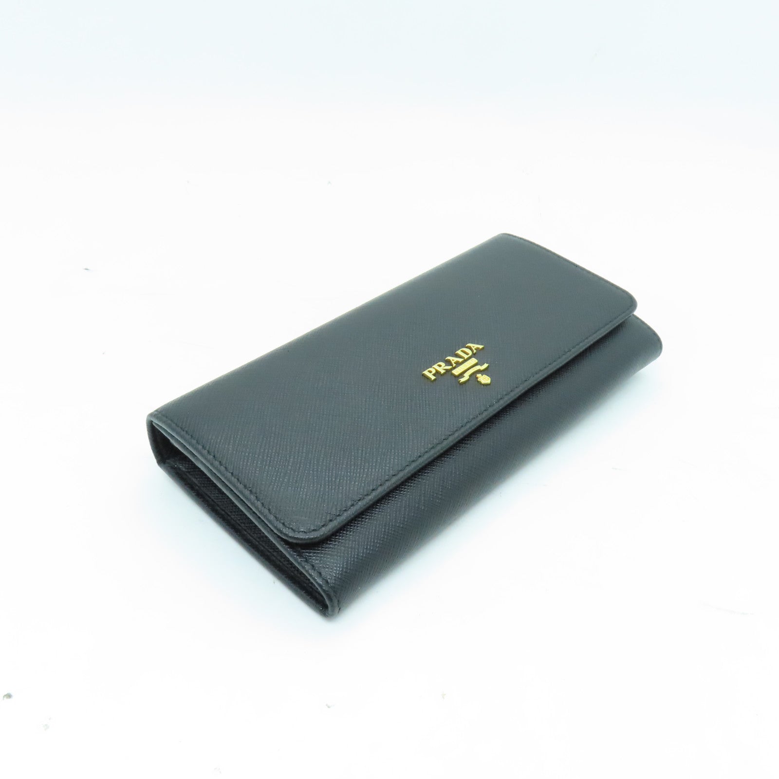 PRADA Saffiano皮革Long Wallet金扣長錢包黑色