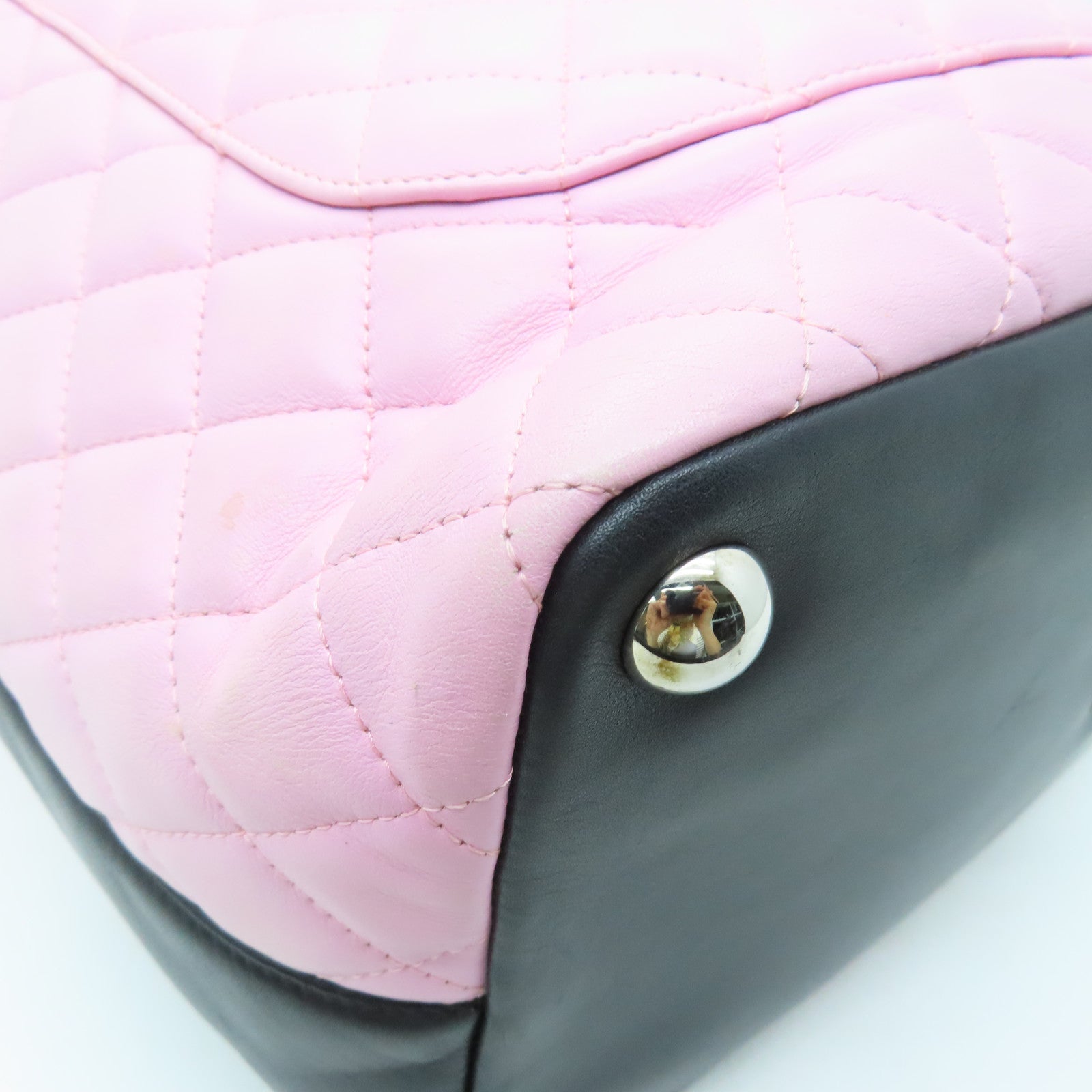 CHANEL Lingge cowhide leather Cambon Tote Bag silver buckle handle bag pink