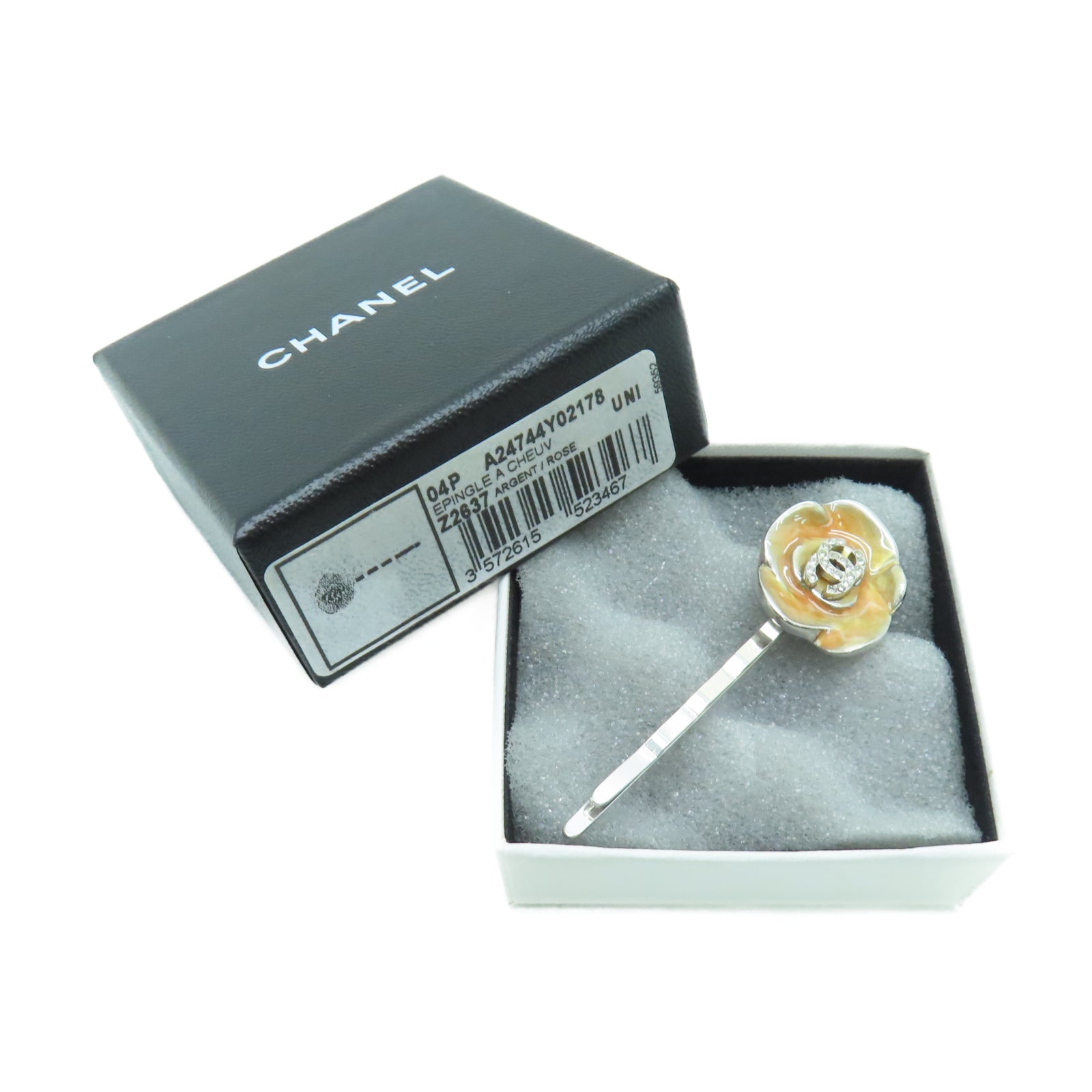 CHANEL 金属Hair Clip银扣发夹橙色