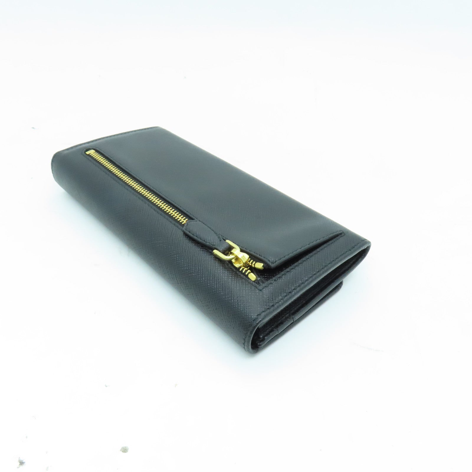 PRADA Saffiano皮革Long Wallet金扣長錢包黑色