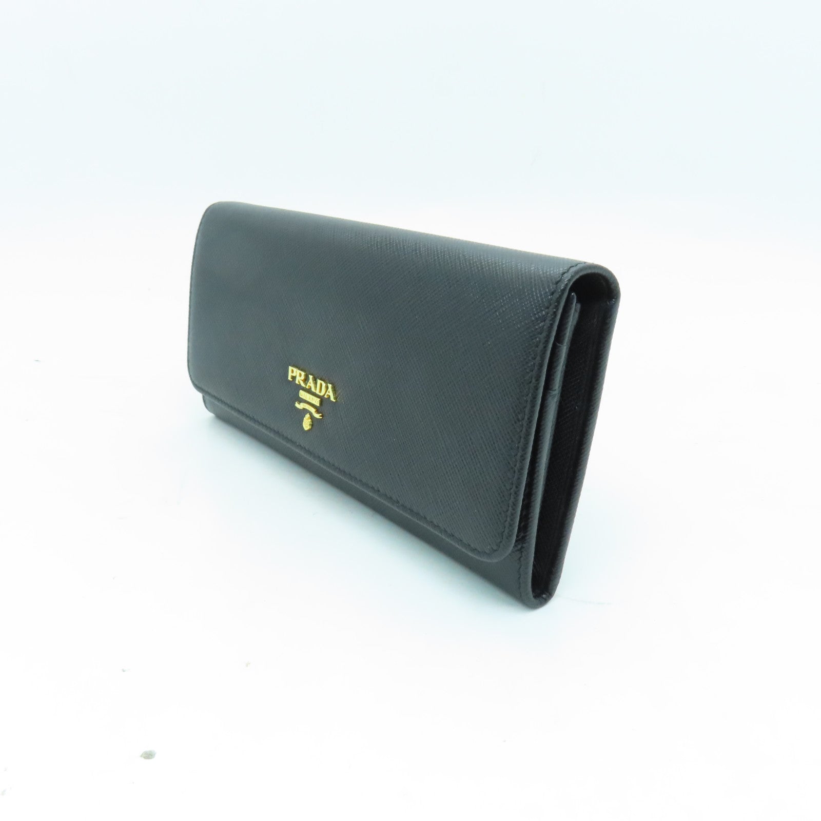 PRADA Saffiano皮革Long Wallet金扣長錢包黑色