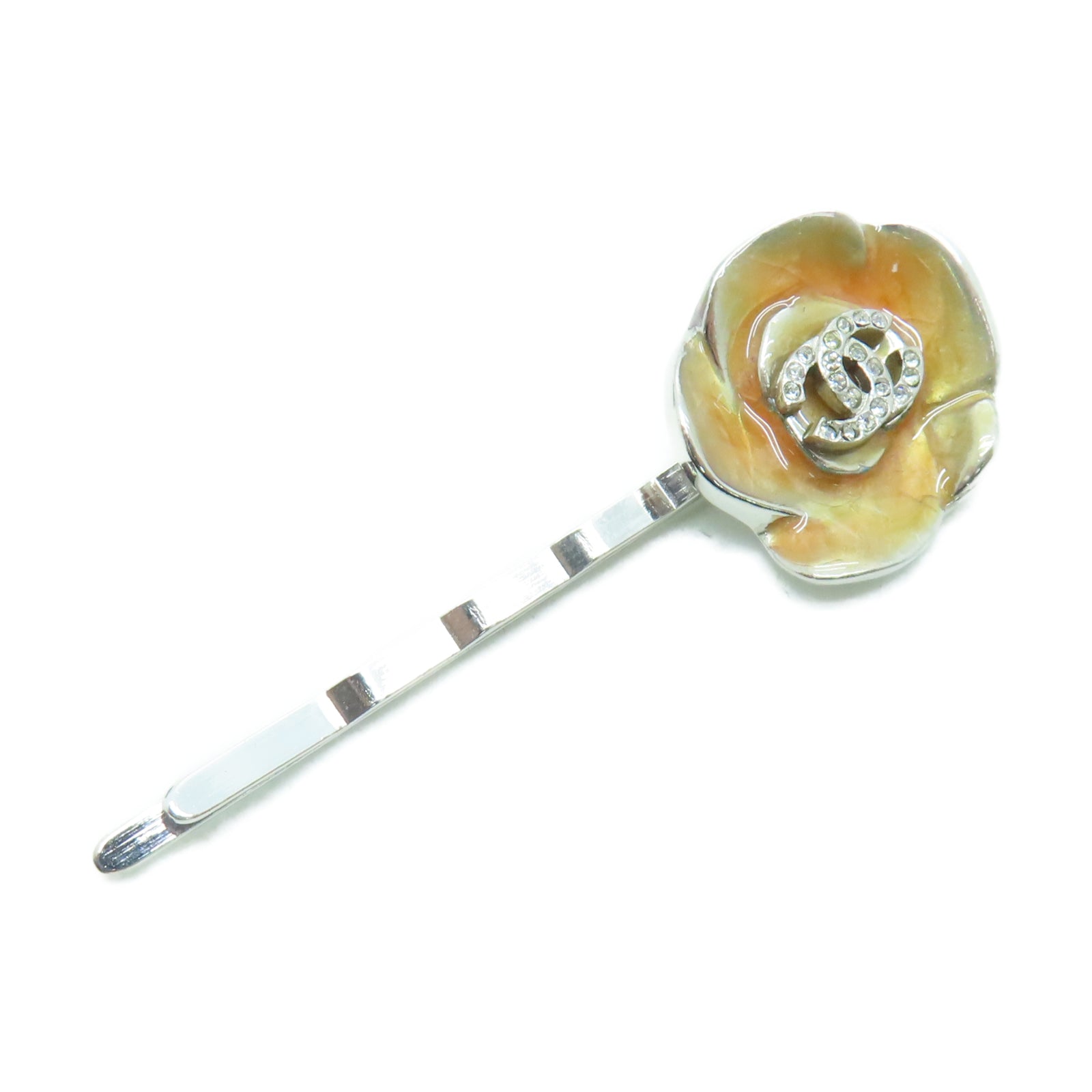 CHANEL 金属Hair Clip银扣发夹橙色