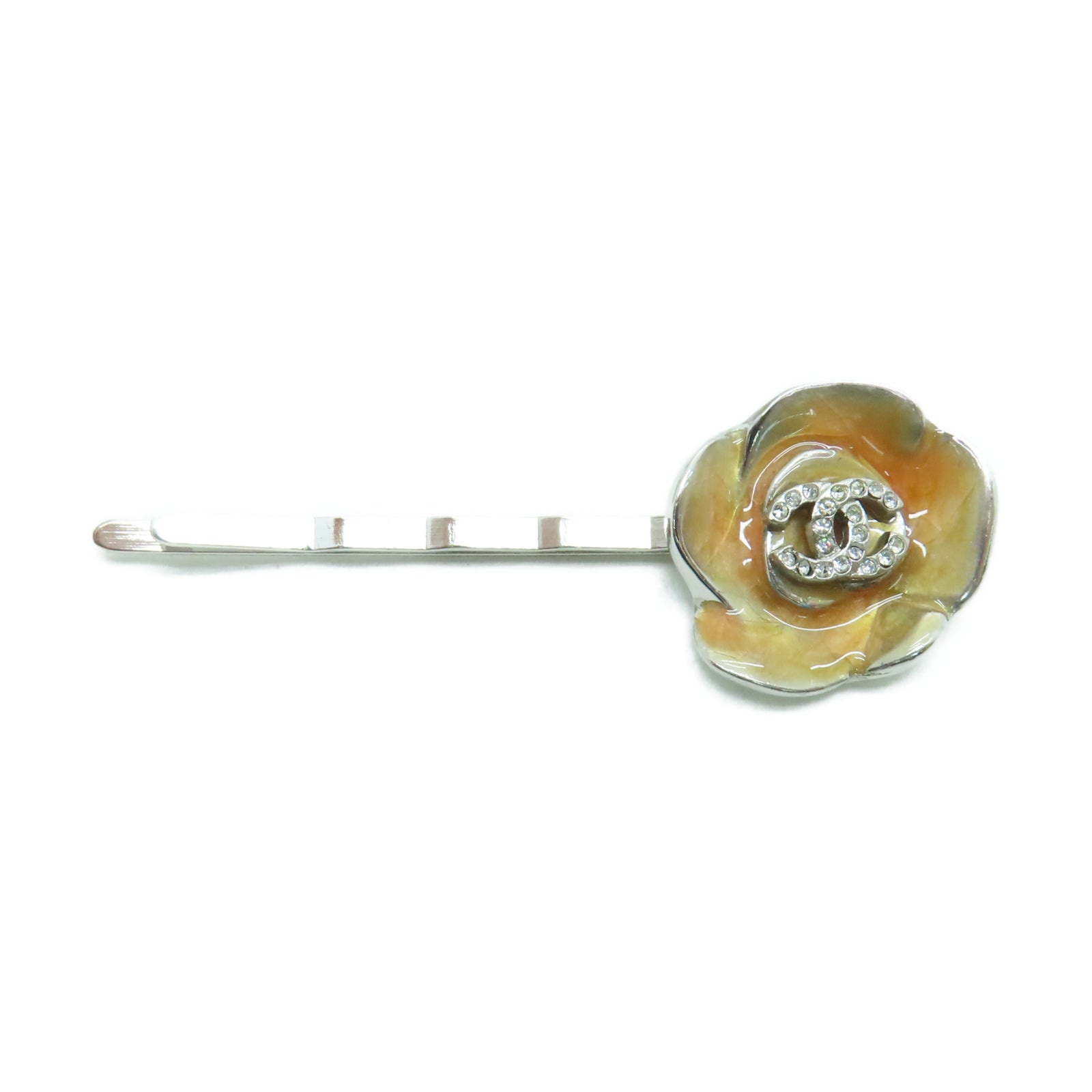 CHANEL 金属Hair Clip银扣发夹橙色