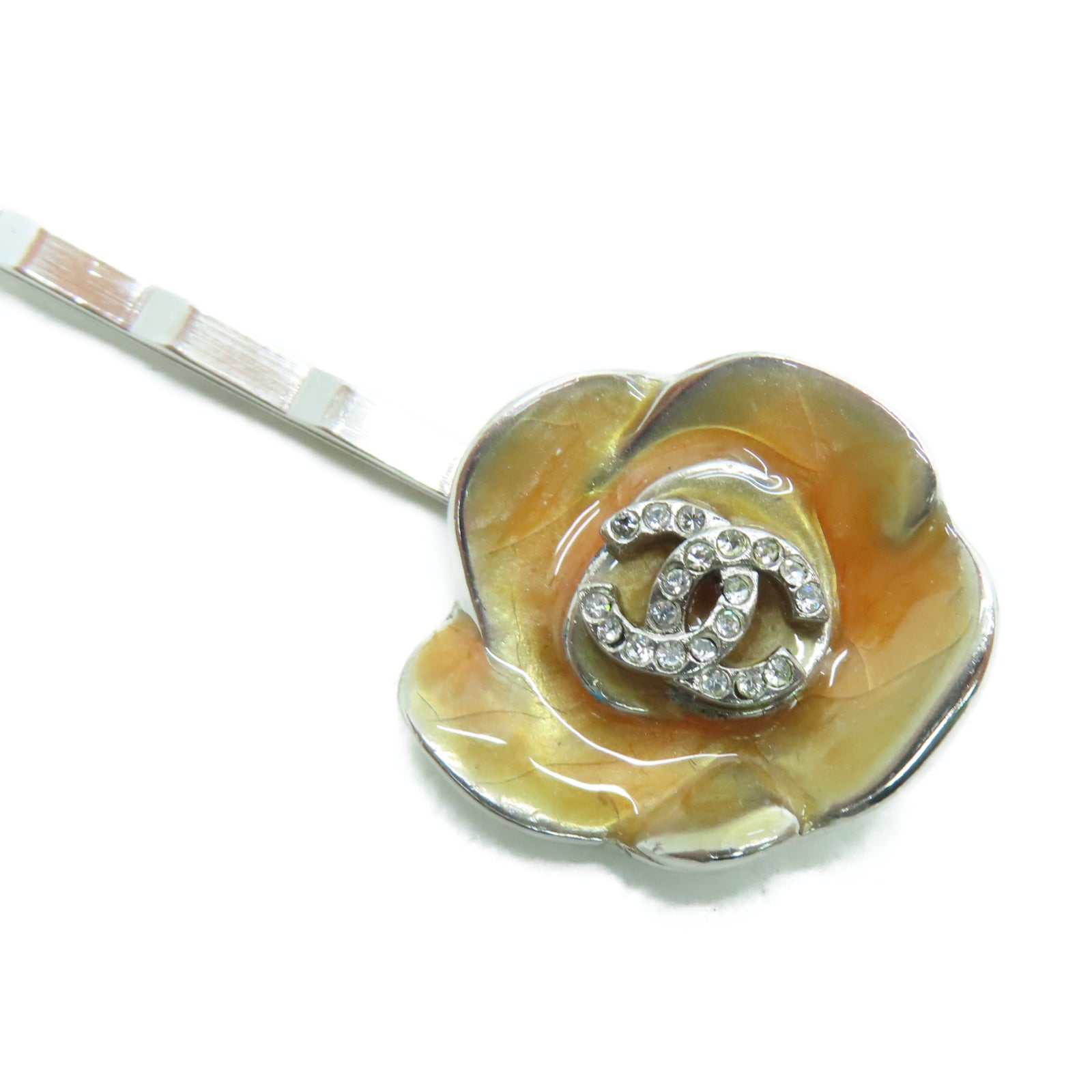 CHANEL 金属Hair Clip银扣发夹橙色