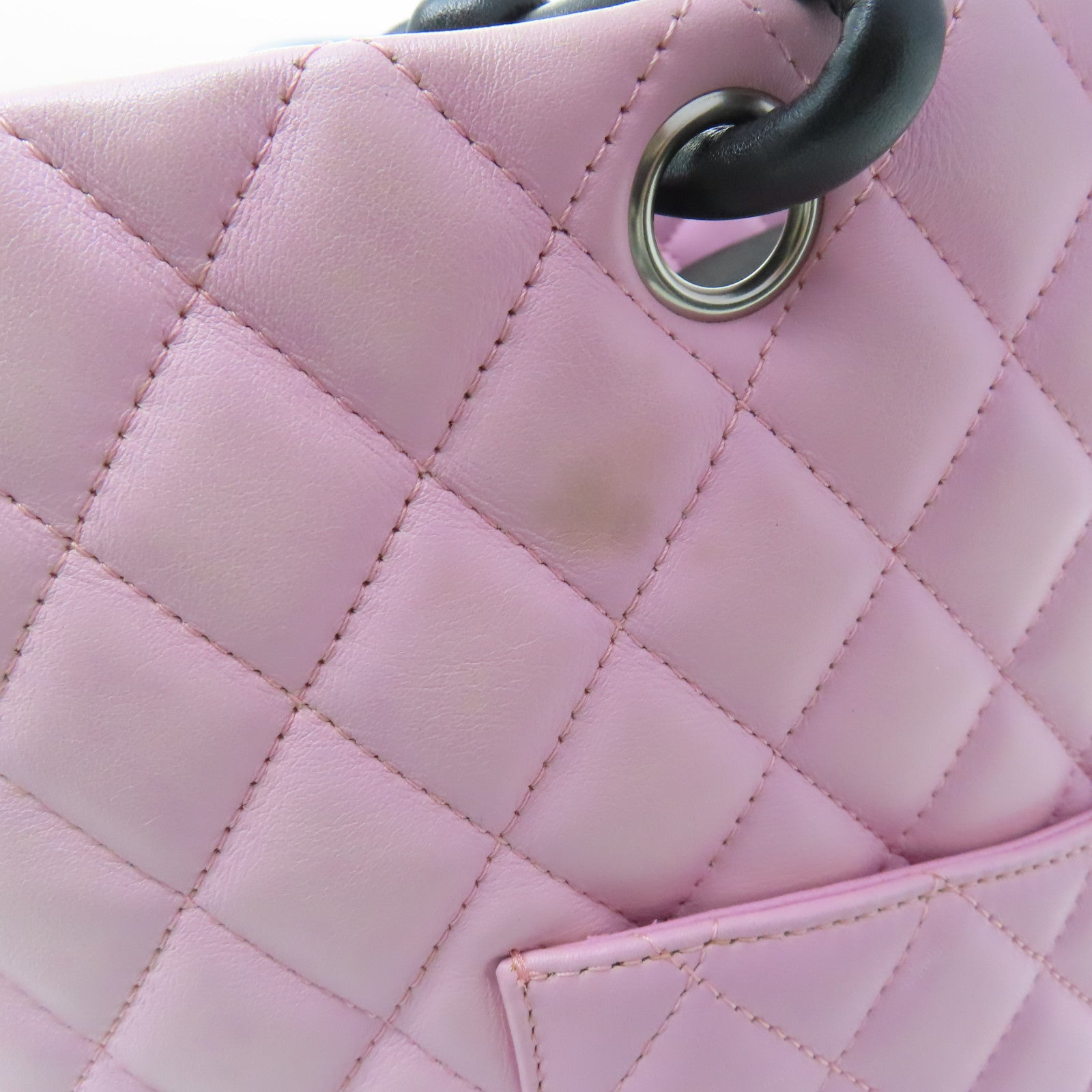 CHANEL Lingge cowhide leather Cambon Tote Bag silver buckle handle bag pink