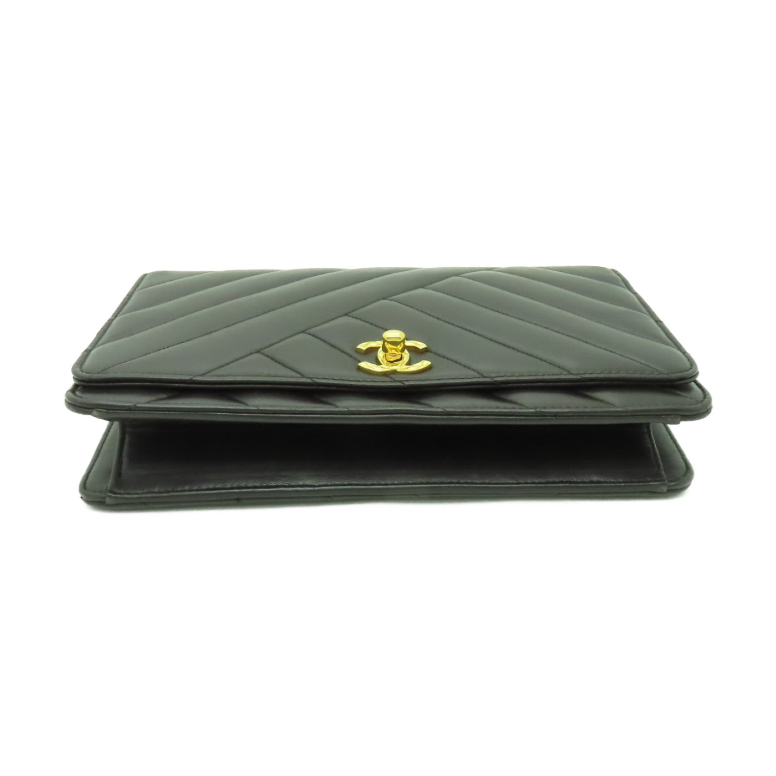CHANEL 羊皮皮革Chain Shoulder Bag金扣鏈帶肩背袋啡色