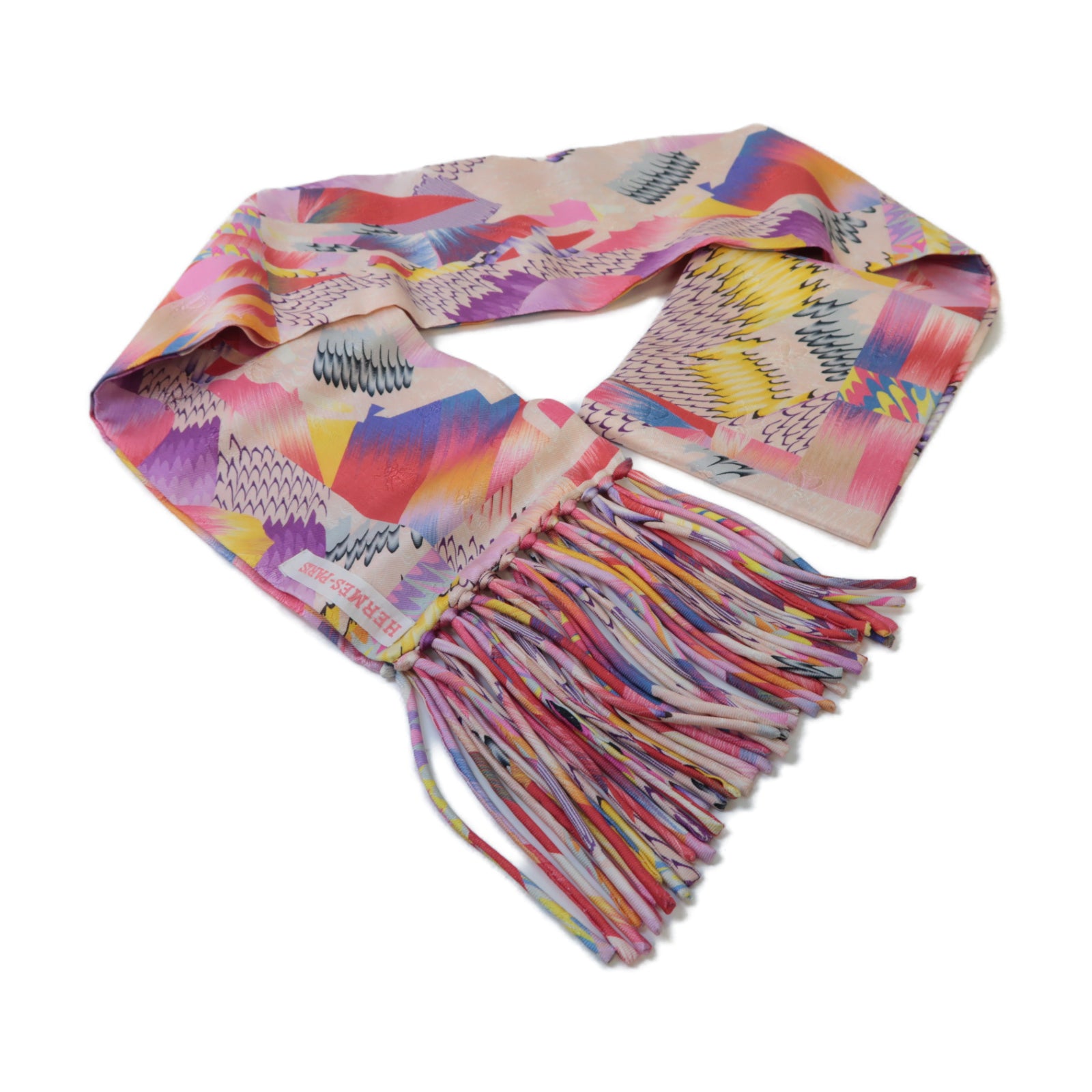 HERMES 絲質Marble Silk Fringed Muffler絲巾粉紅色