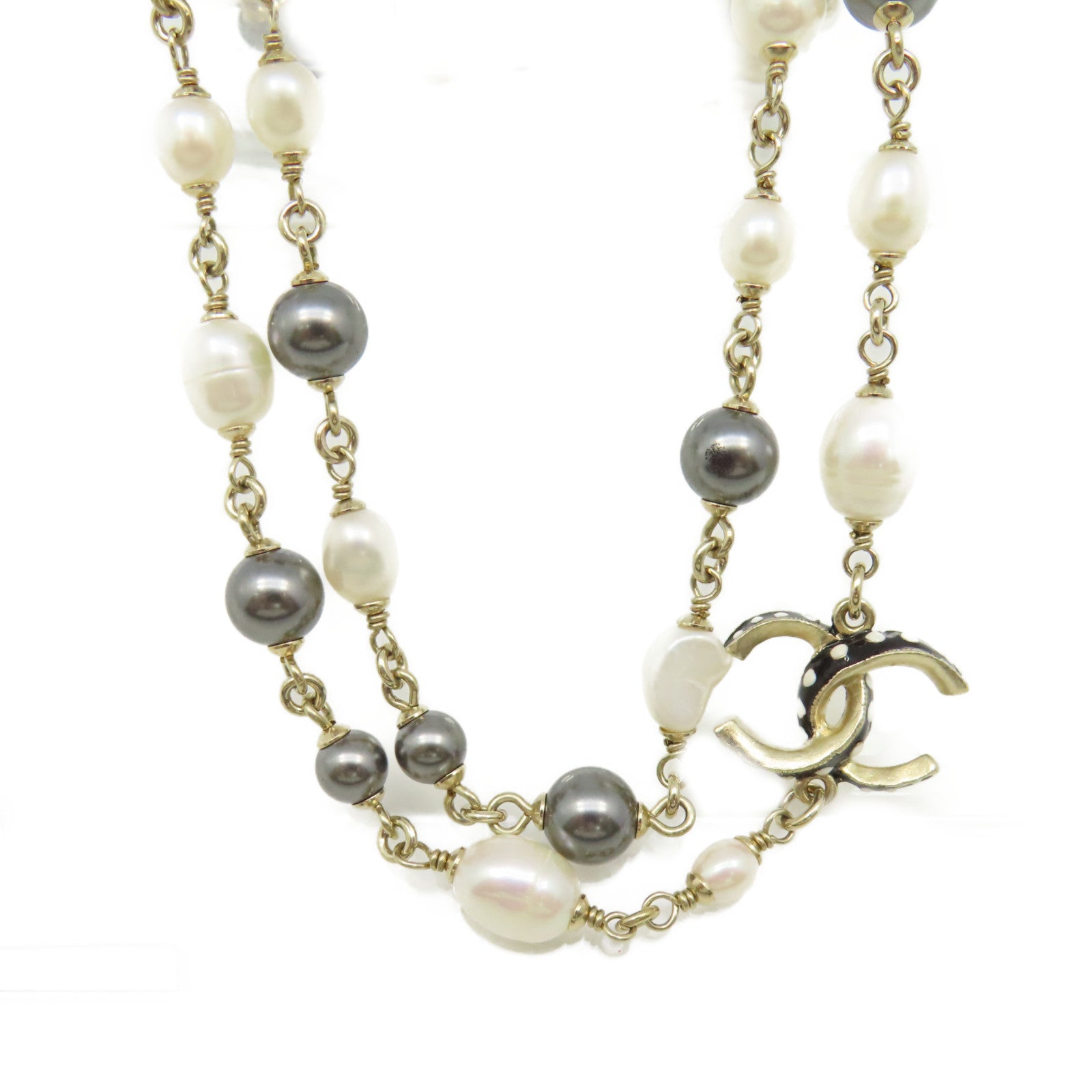 CHANEL 金屬/仿珍珠CC Necklace項鏈金色/珍珠色