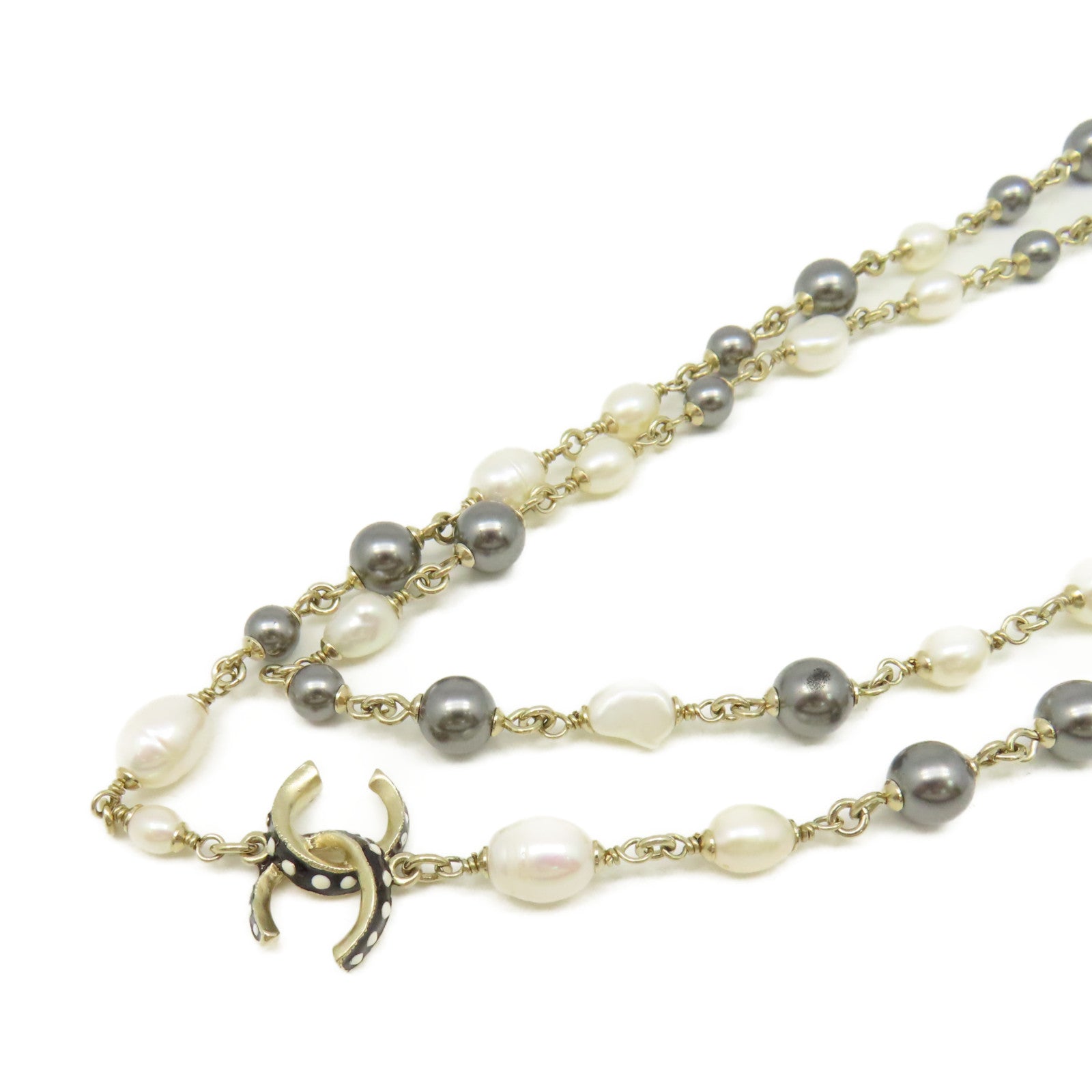 CHANEL 金屬/仿珍珠CC Necklace項鏈金色/珍珠色