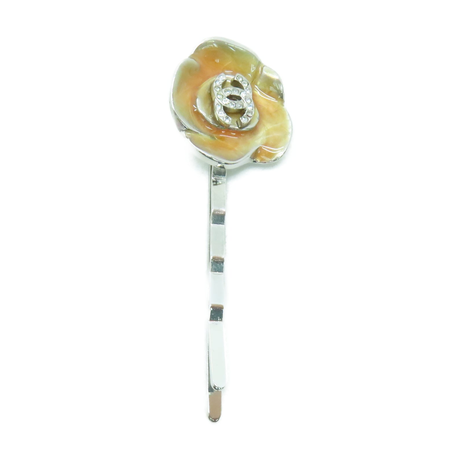 CHANEL 金属Hair Clip银扣发夹橙色