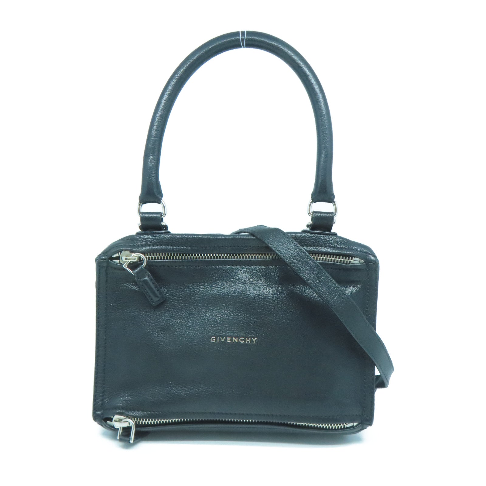 GIVENCHY 牛皮皮革Pandora Small Bag銀扣手挽肩背兩用袋黑色
