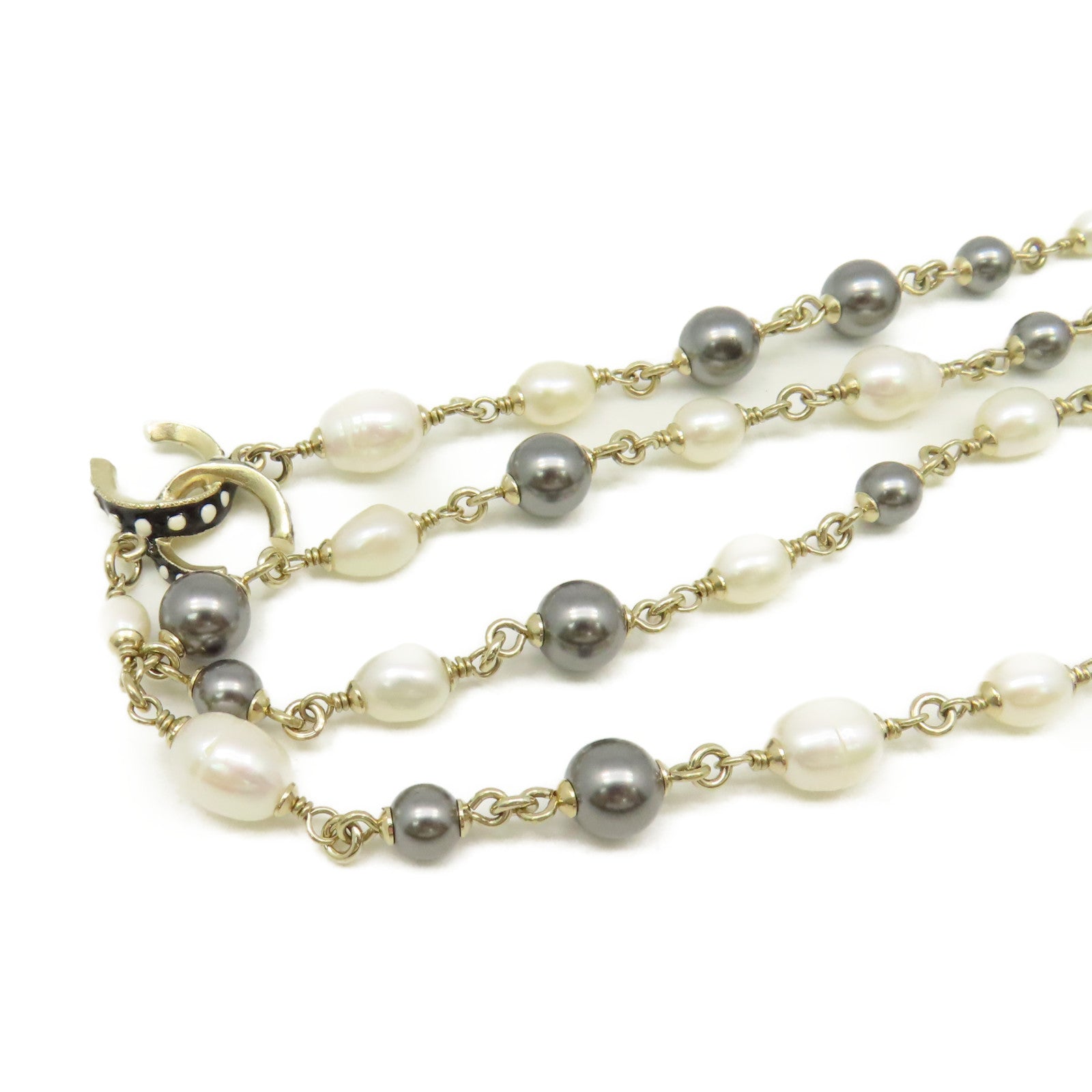 CHANEL 金屬/仿珍珠CC Necklace項鏈金色/珍珠色