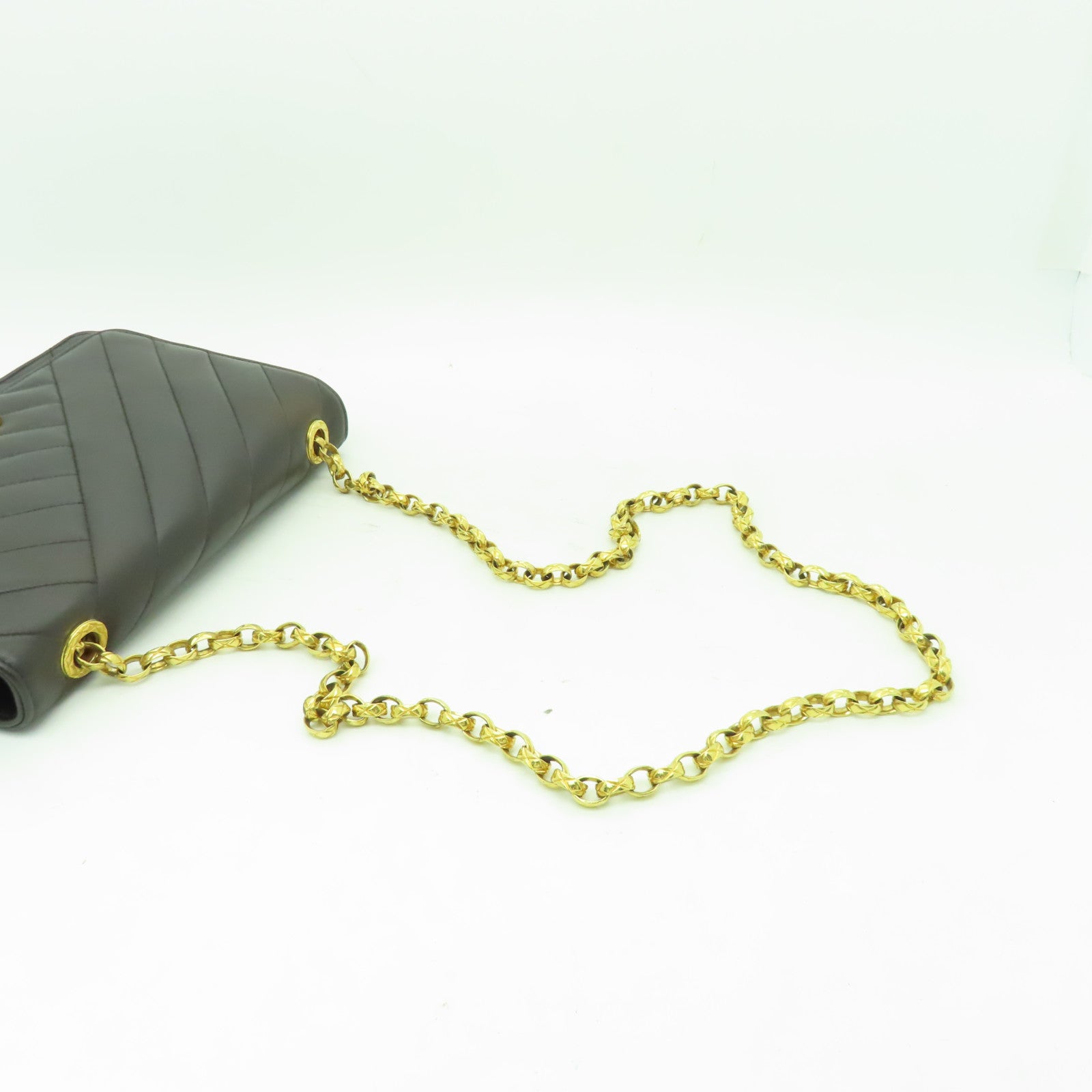CHANEL 羊皮皮革Chain Shoulder Bag金扣鏈帶肩背袋啡色